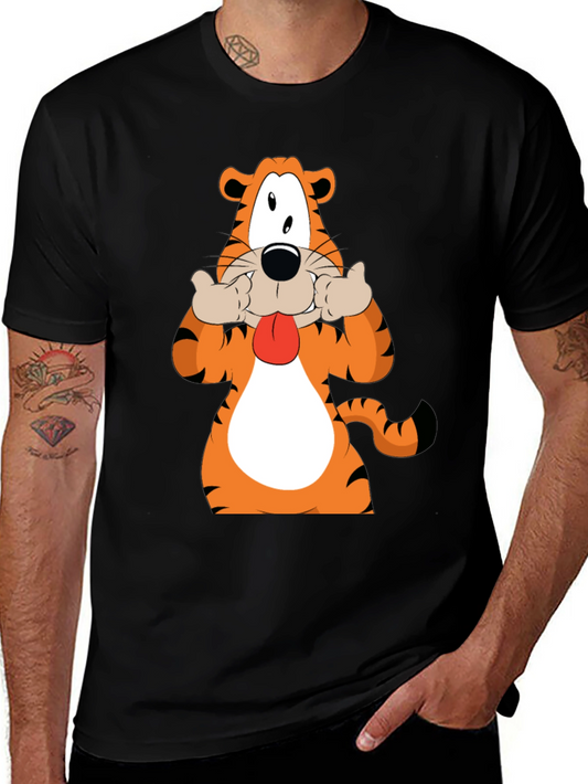 Funny Cartoon Tiger Graphic Black T-Shirt
