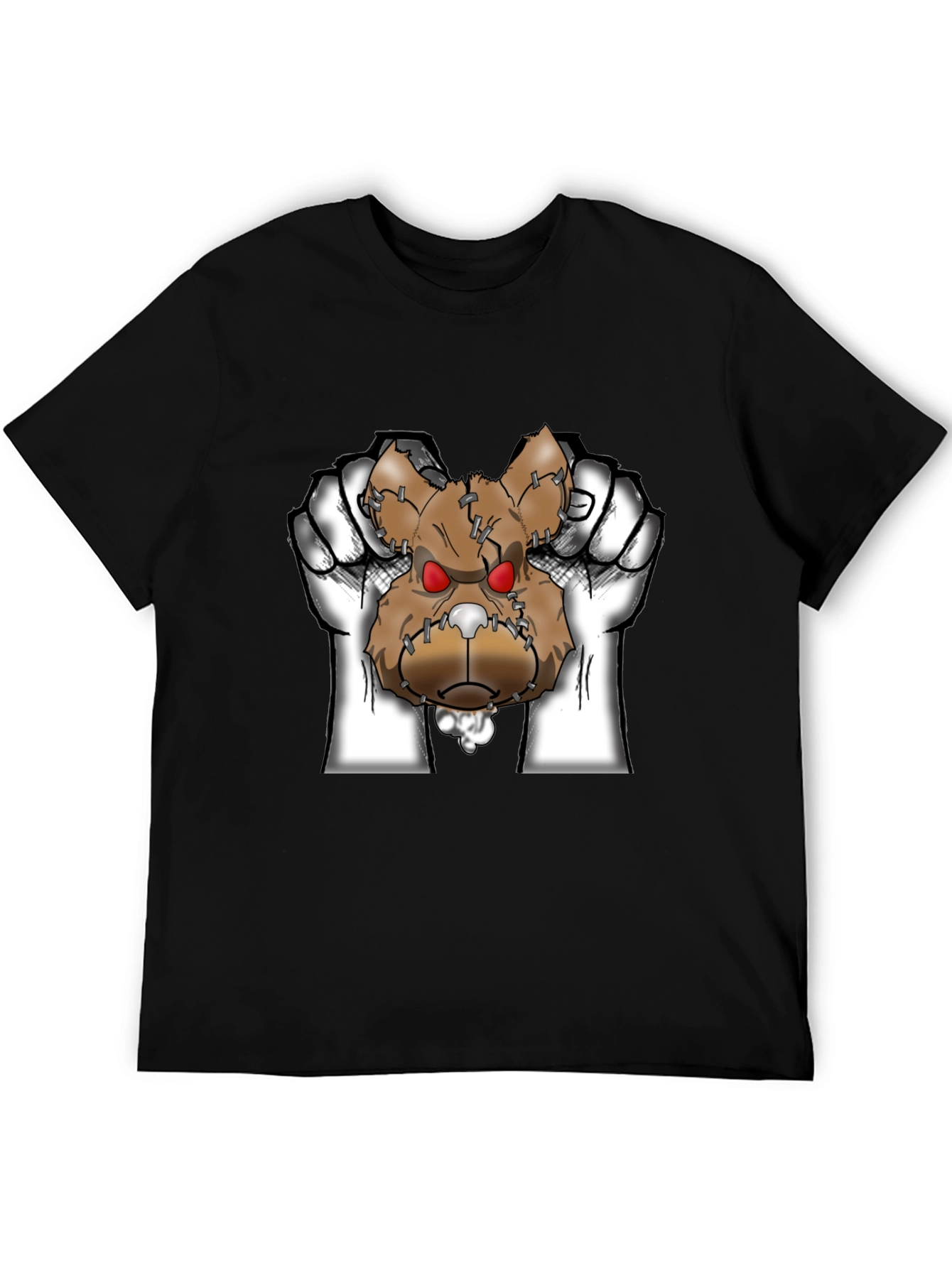 Mens Black Graphic T-Shirt with Ripped Teddy Bear Design