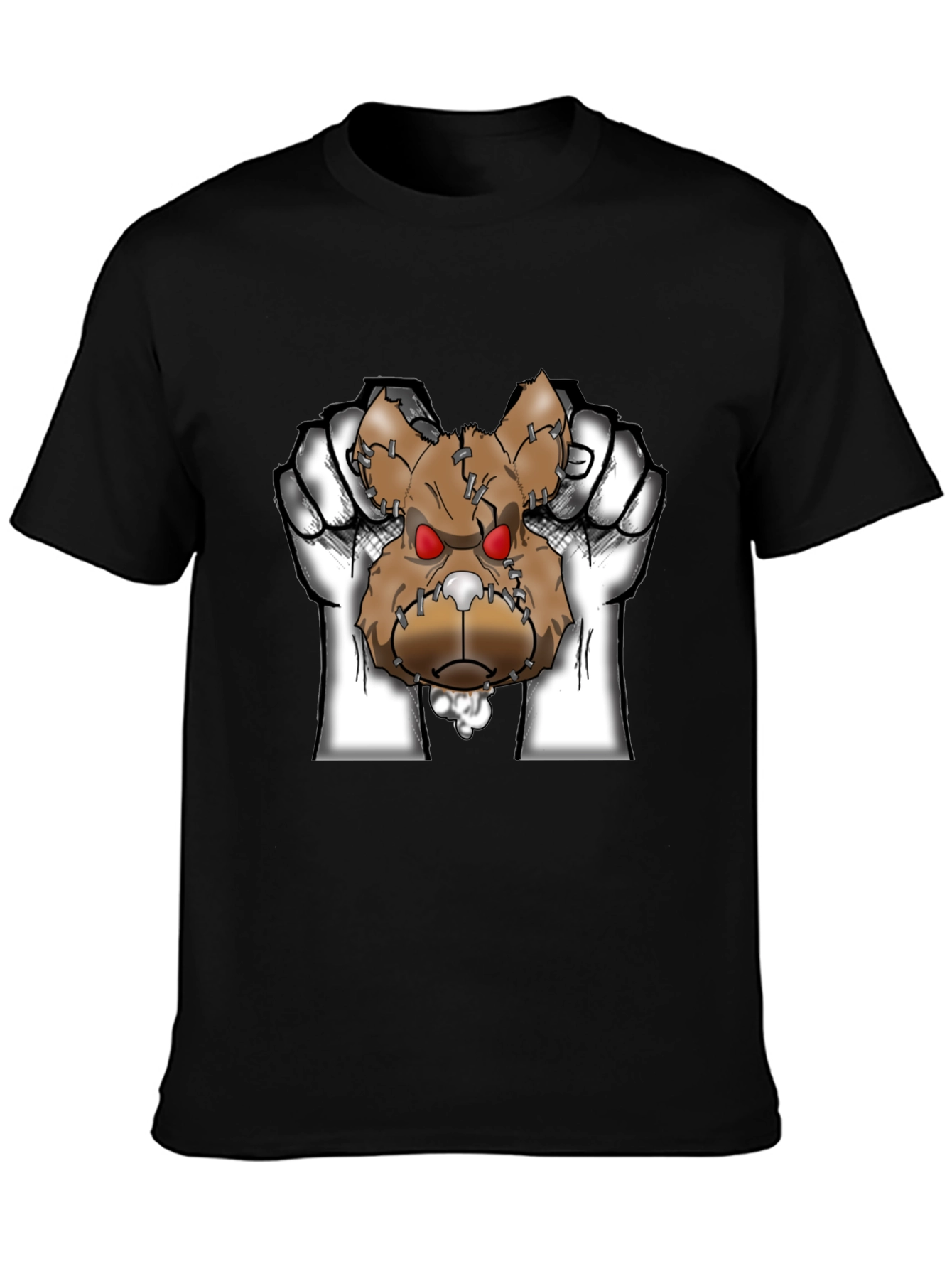 Mens Black Graphic T-Shirt with Ripped Teddy Bear Design