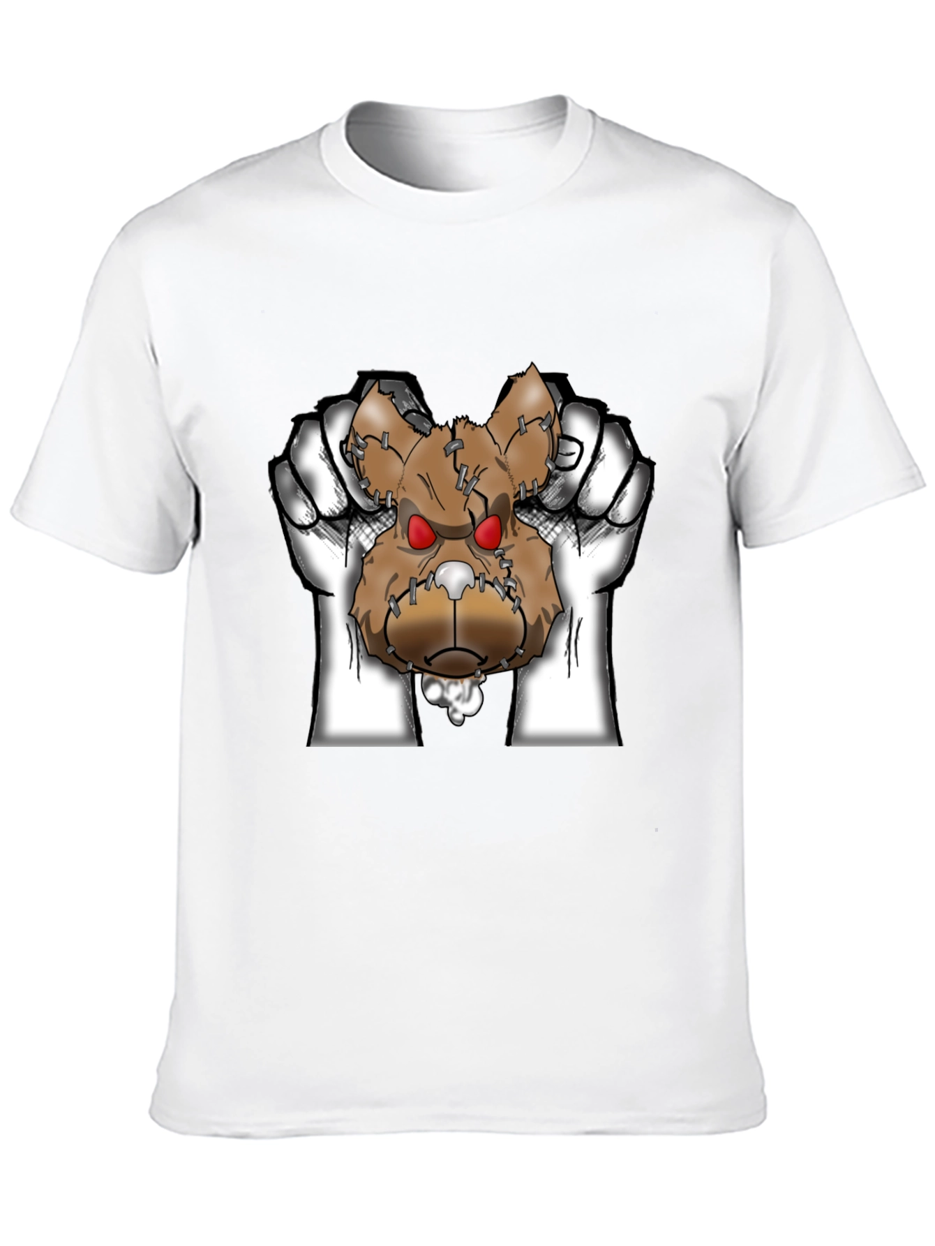 Mens Black Graphic T-Shirt with Ripped Teddy Bear Design