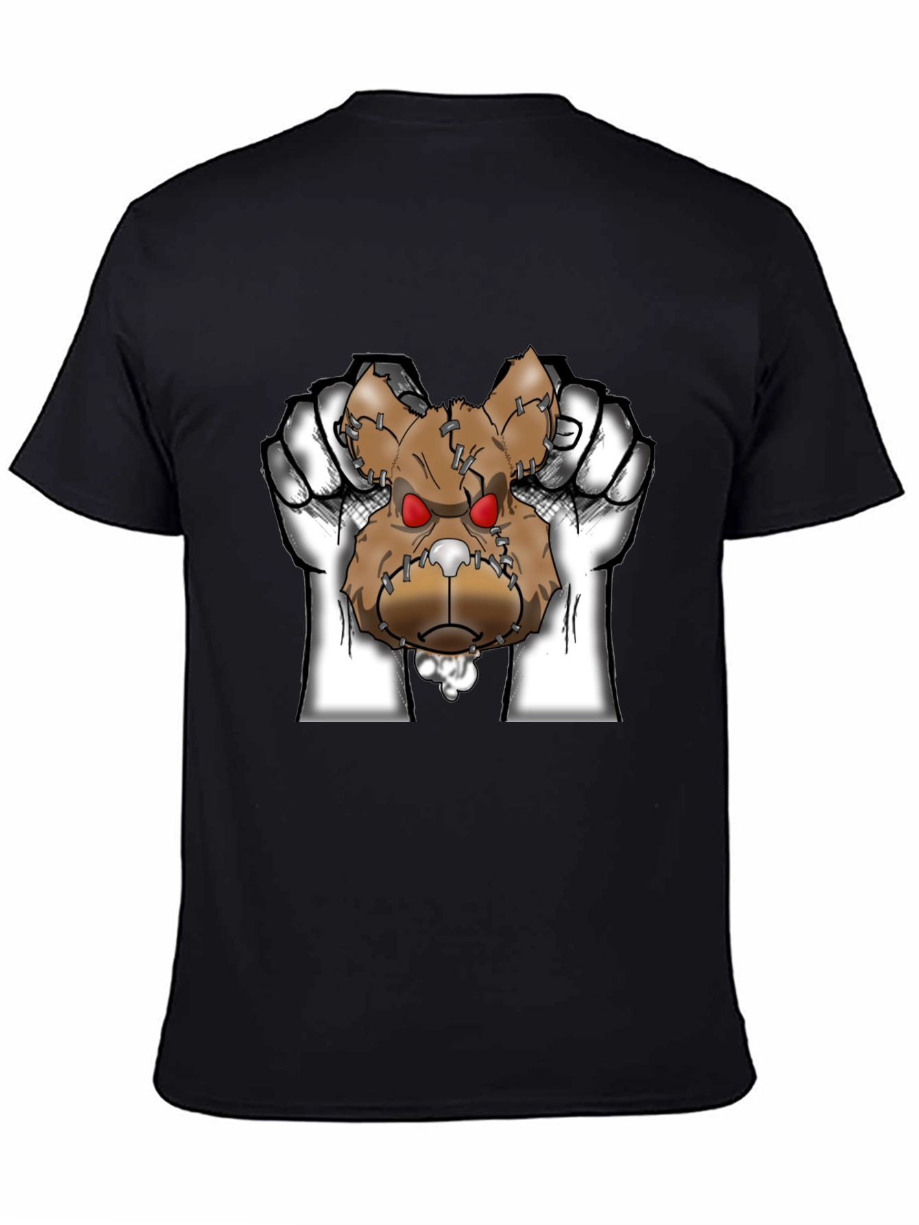 Mens Black Graphic T-Shirt with Ripped Teddy Bear Design