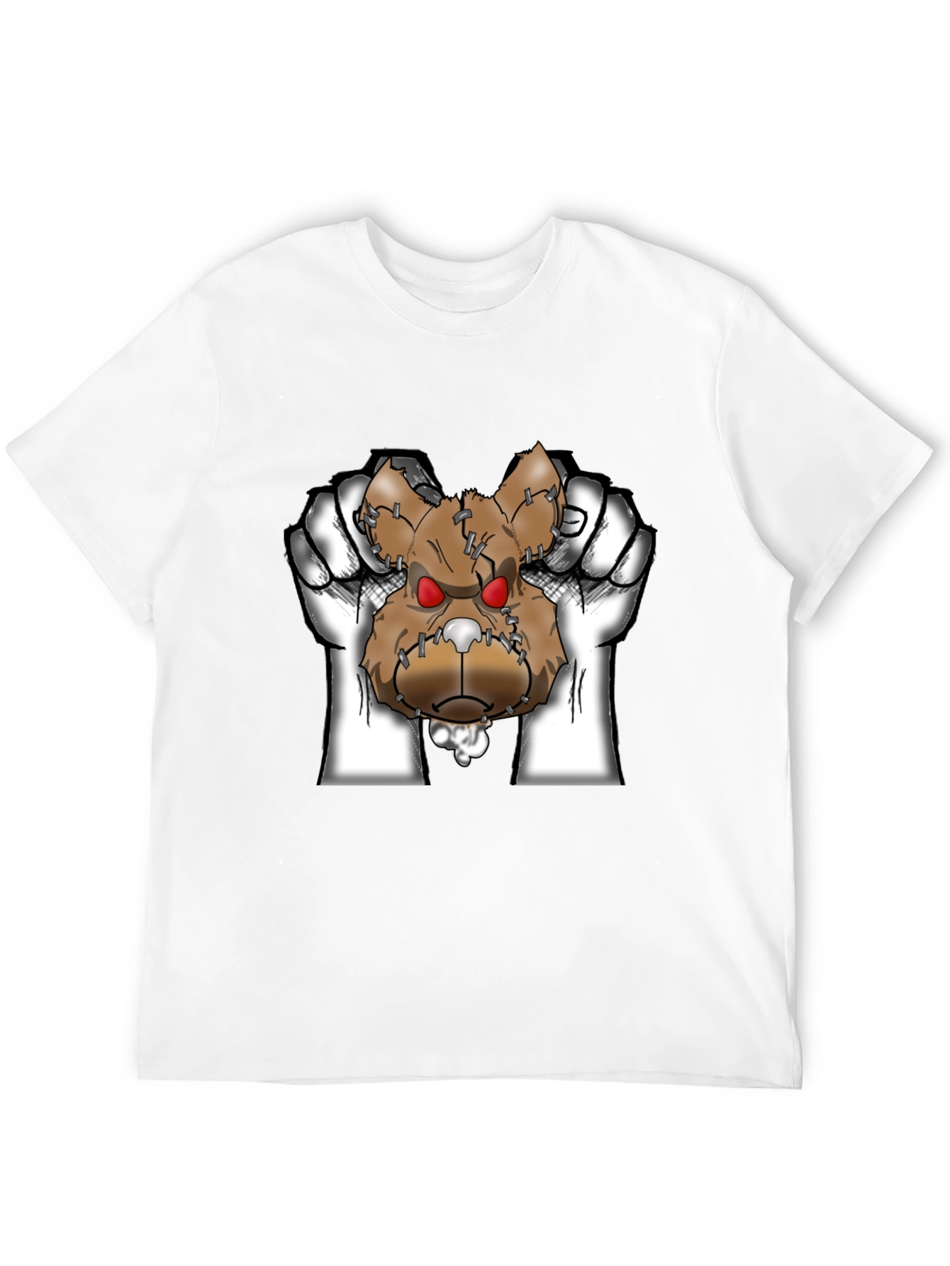 Mens Black Graphic T-Shirt with Ripped Teddy Bear Design