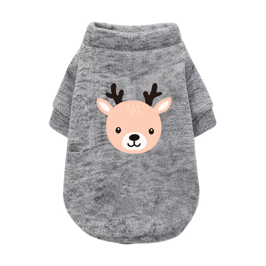 Adorable Cartoon Deer Head Grey Dog Sweater