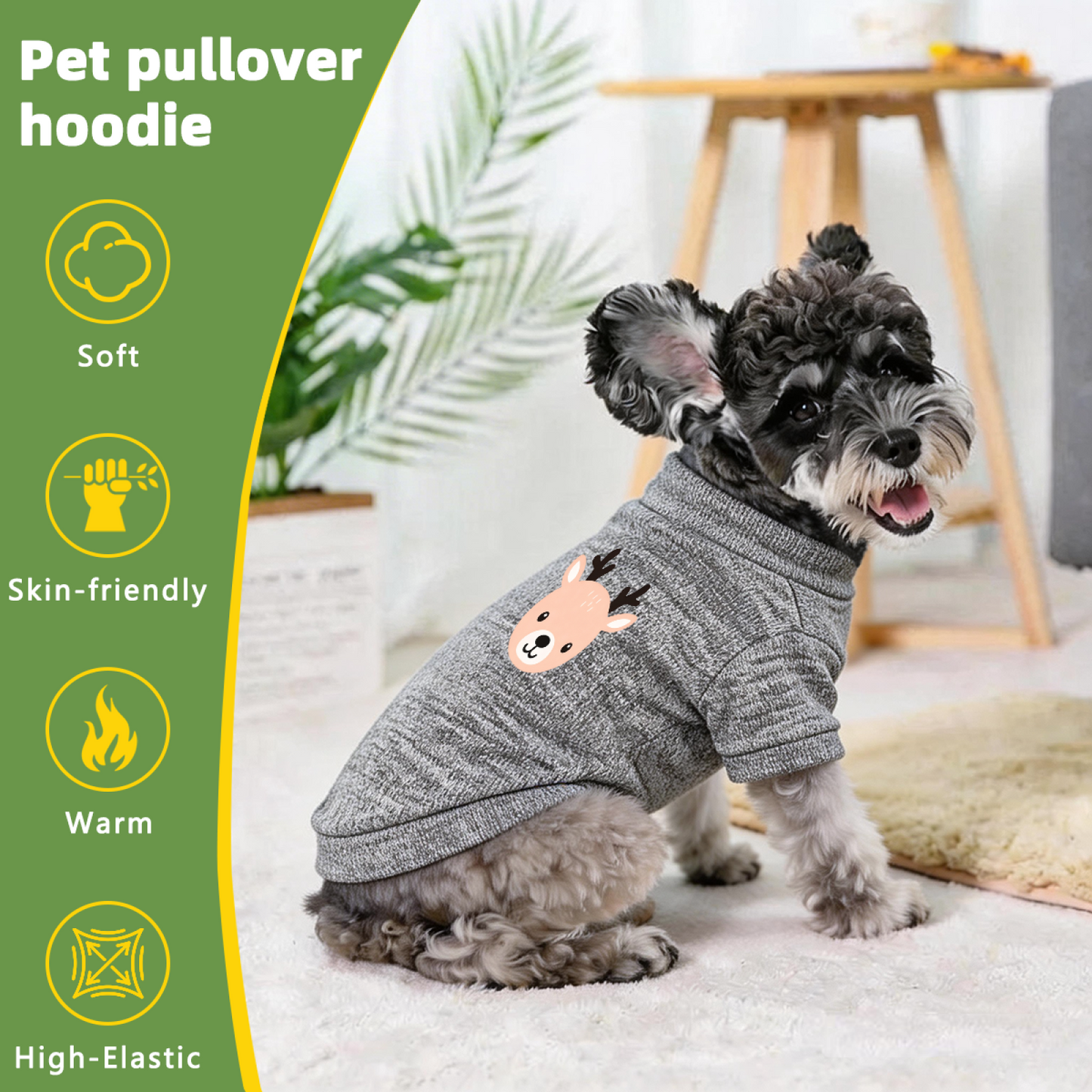 Adorable Cartoon Deer Head Grey Dog Sweater