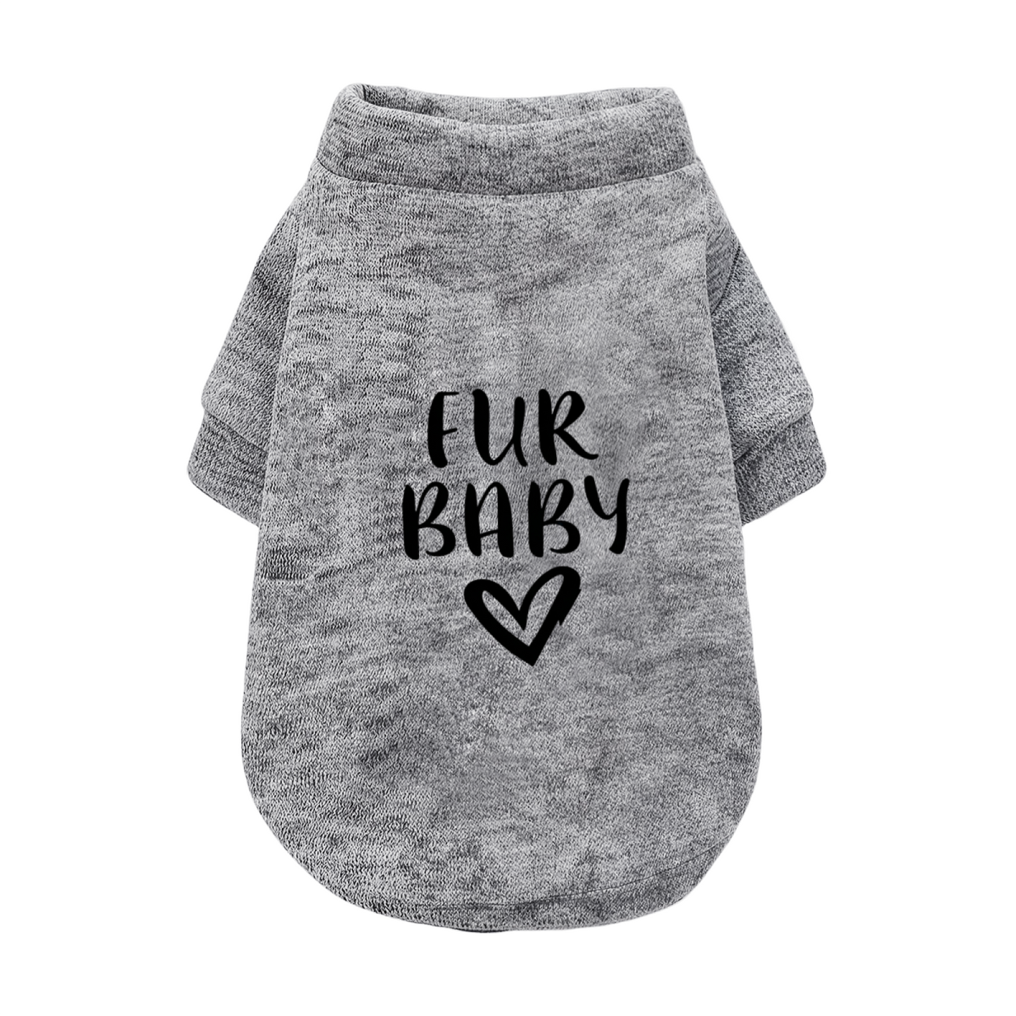 Fur Baby Black Heart Grey Pet Sweater, Simple Cozy Fur Baby Clothes