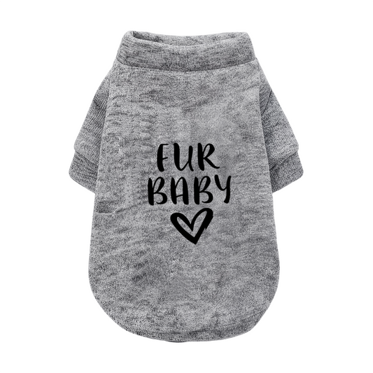 Fur Baby Black Heart Grey Pet Sweater, Simple Cozy Fur Baby Clothes