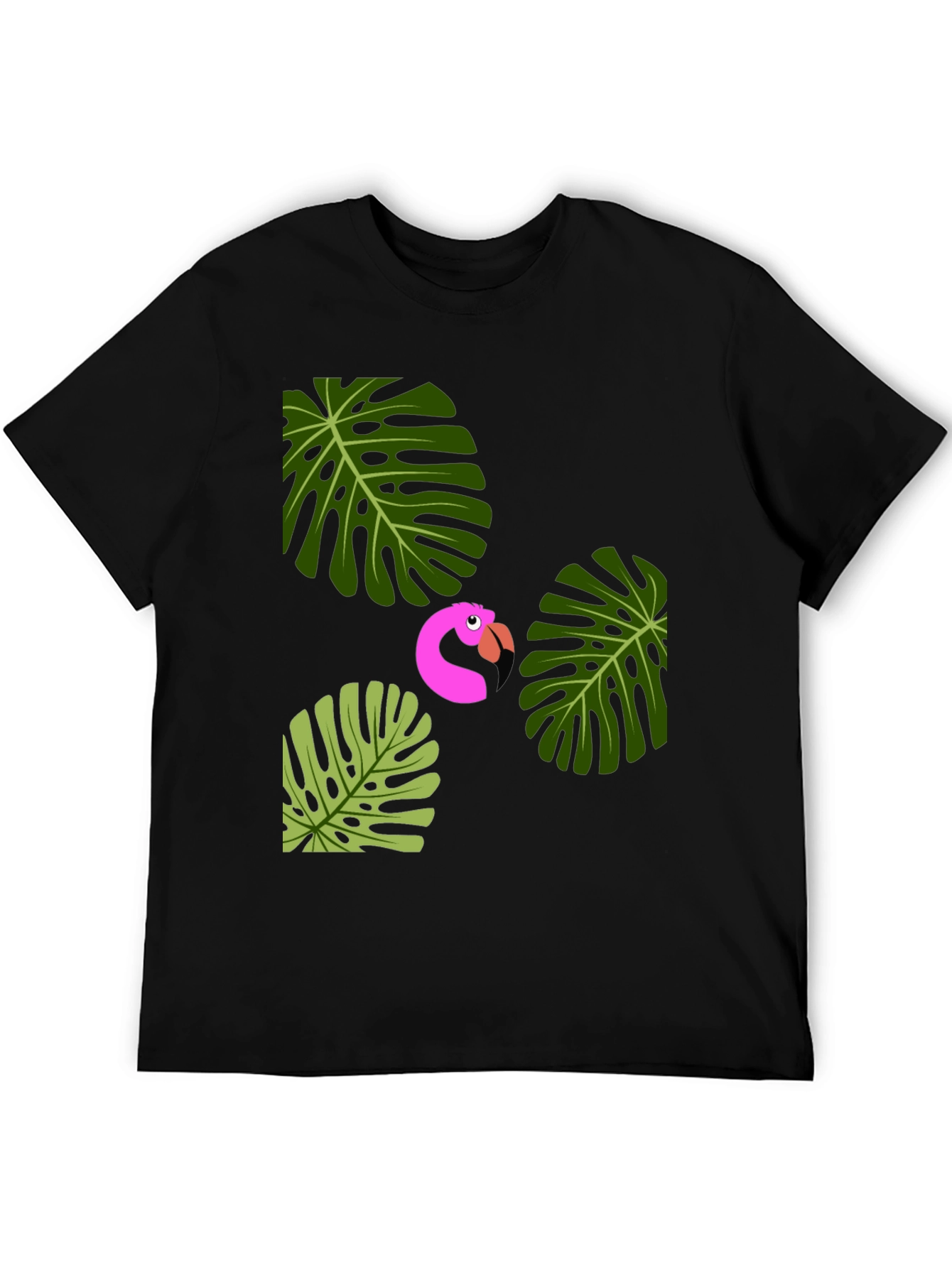 Tropical Flamingo Mens Black Graphic Tee