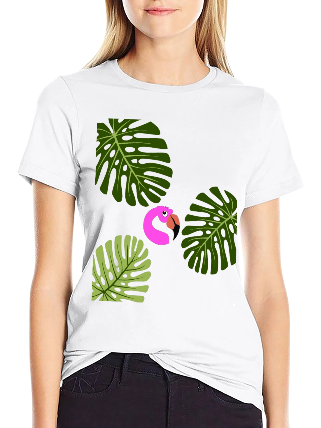 Tropical Flamingo Mens Black Graphic Tee