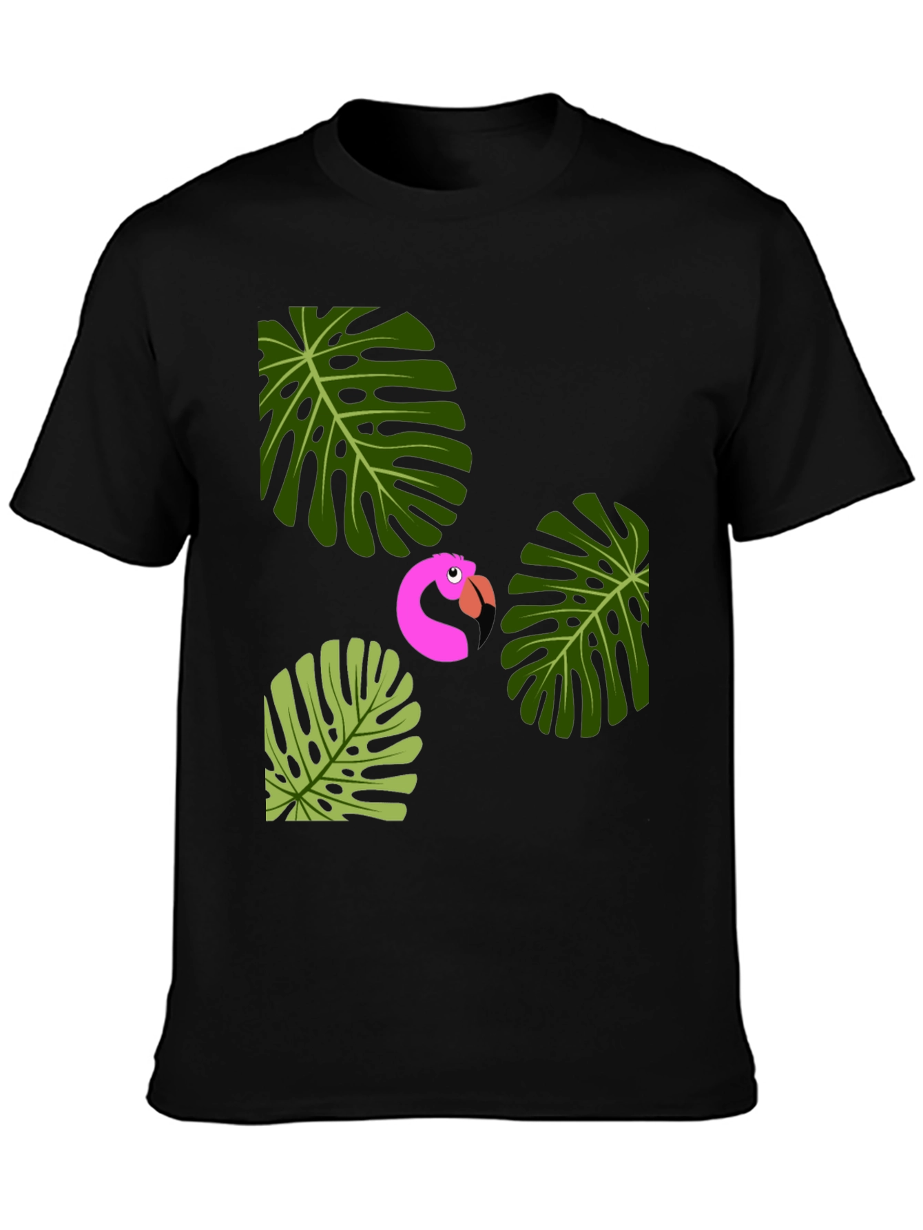 Tropical Flamingo Mens Black Graphic Tee