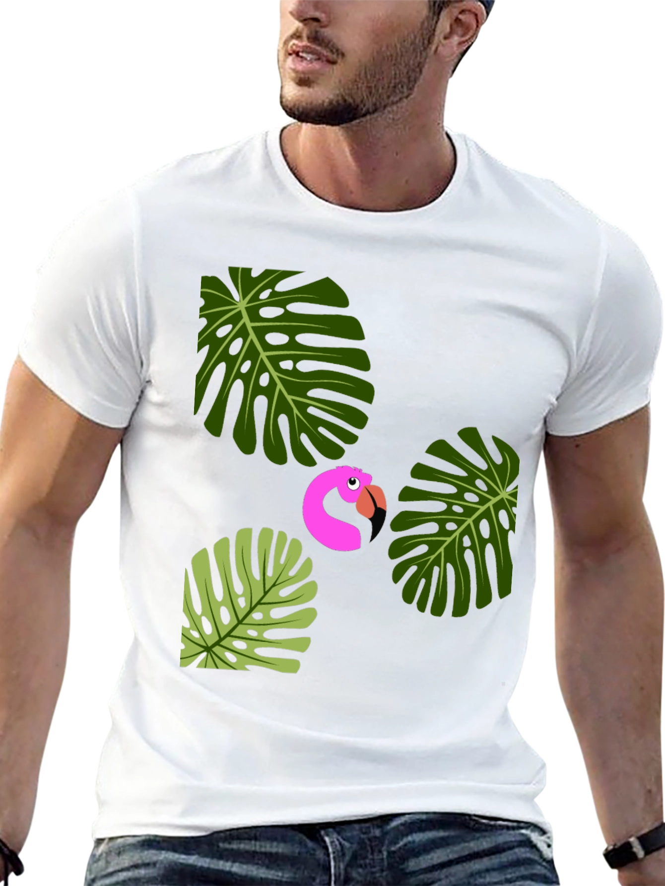 Tropical Flamingo Mens Black Graphic Tee