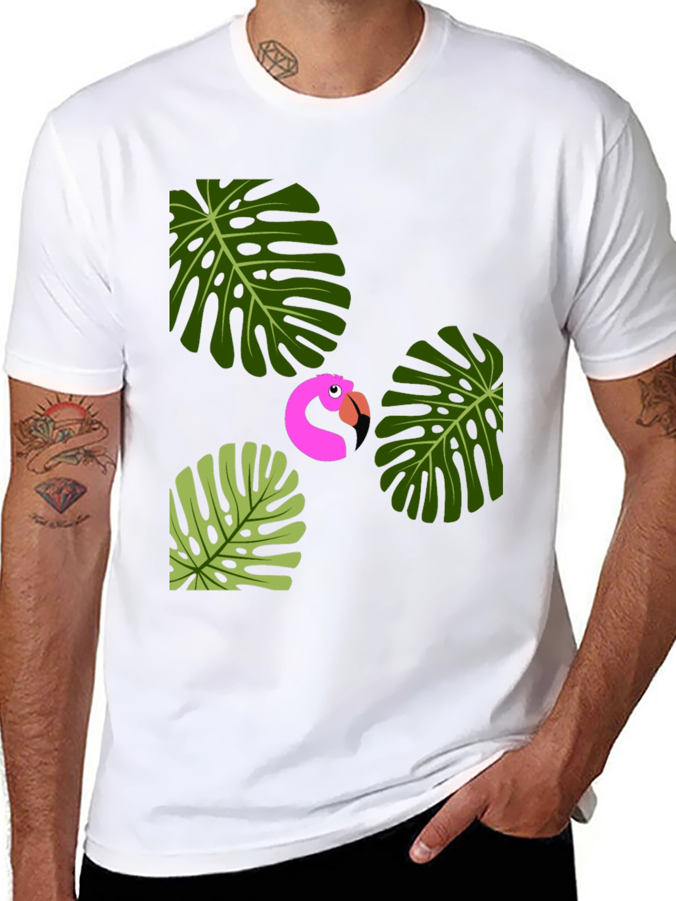 Tropical Flamingo Mens Black Graphic Tee