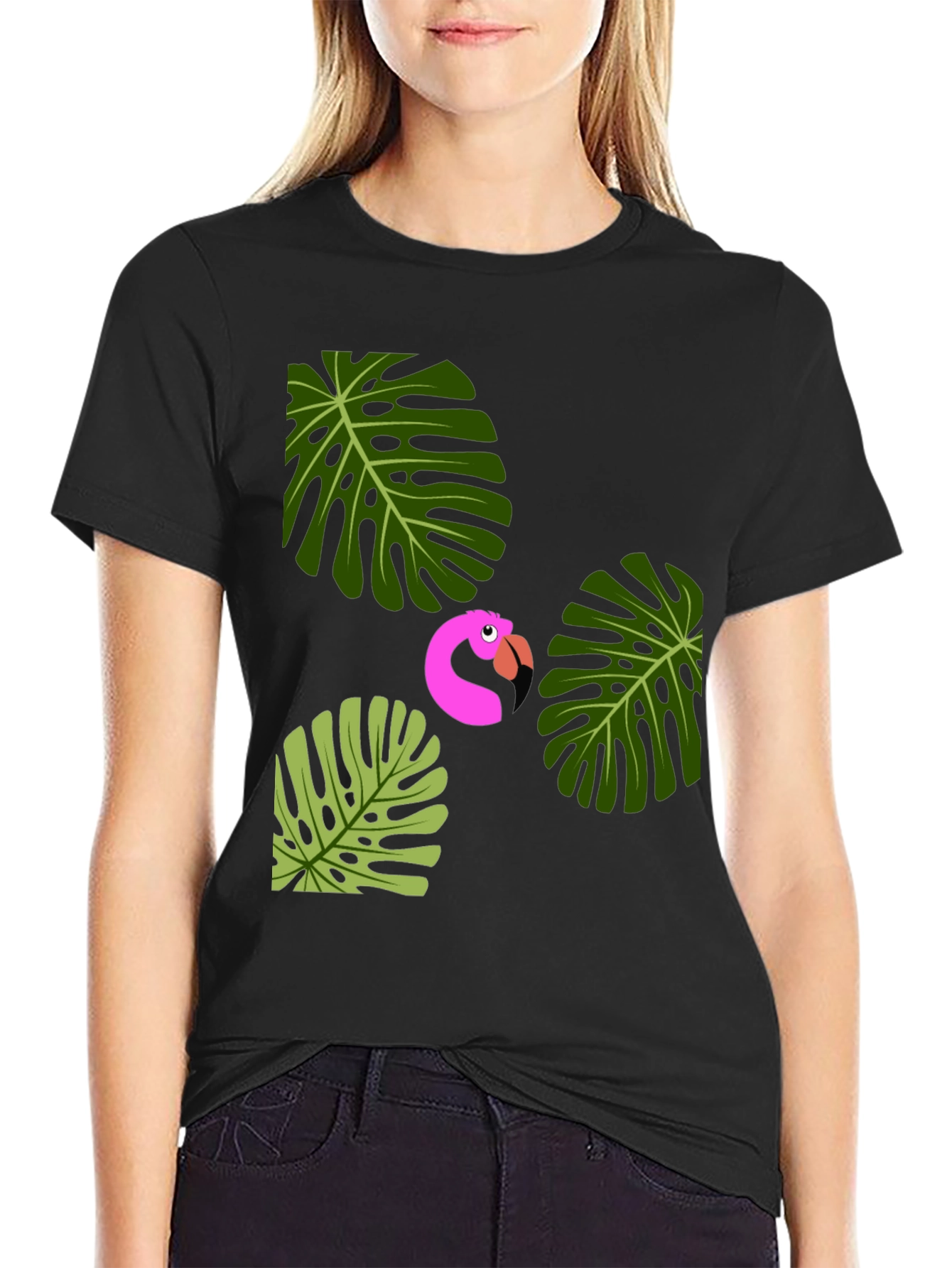 Tropical Flamingo Mens Black Graphic Tee