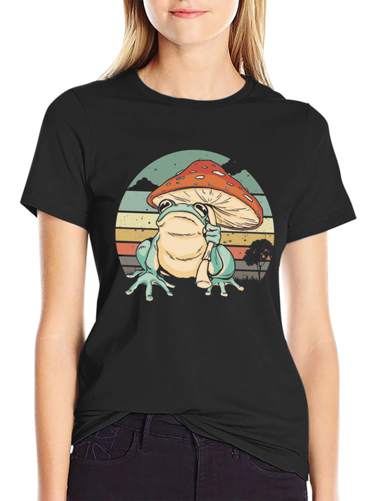 Frog with Mushroom Hat Graphic T-Shirt