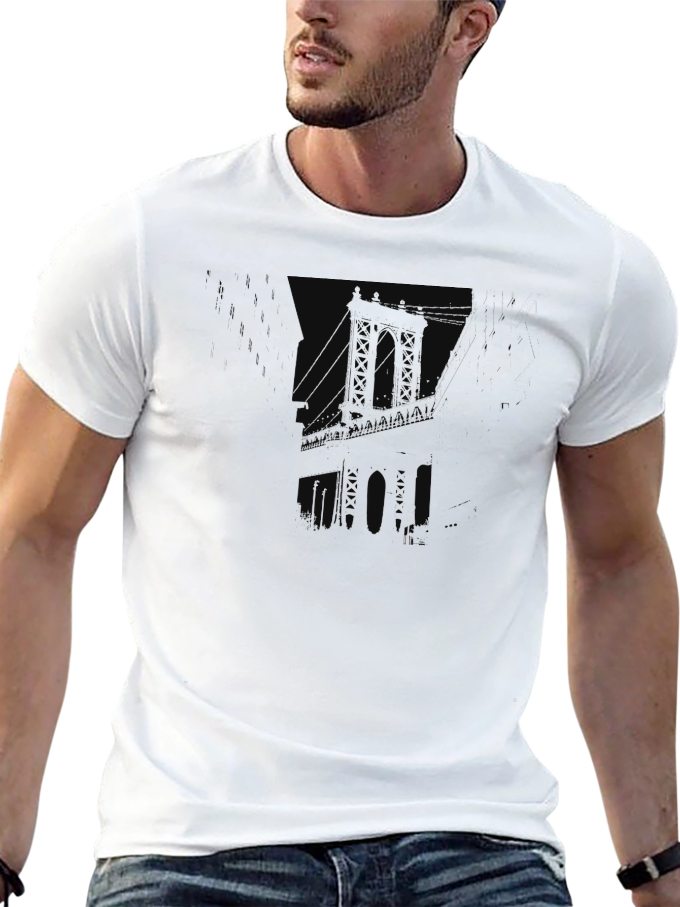 Mens Black Graphic Tee - Bridge Silhouette
