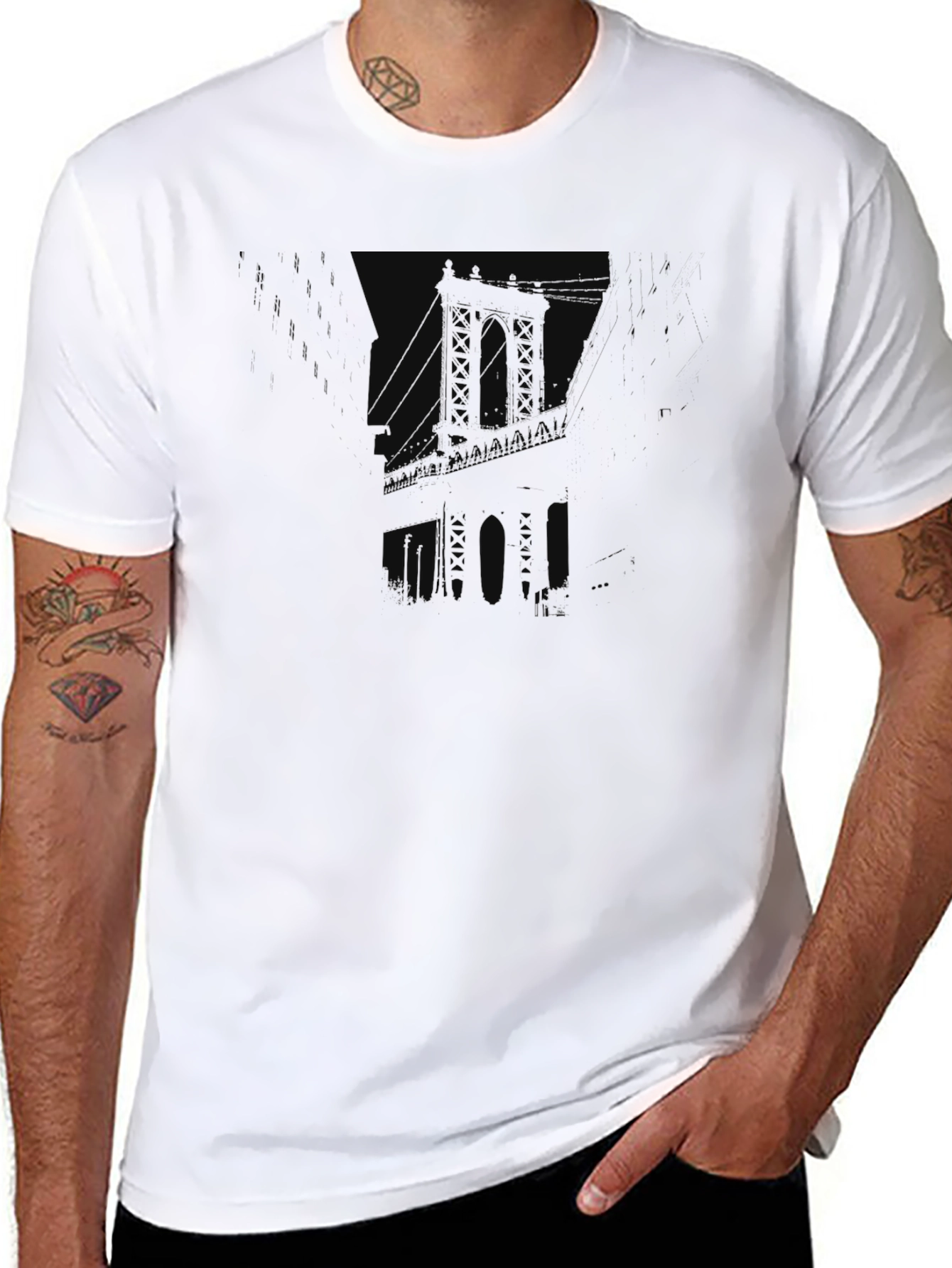 Mens Black Graphic Tee - Bridge Silhouette