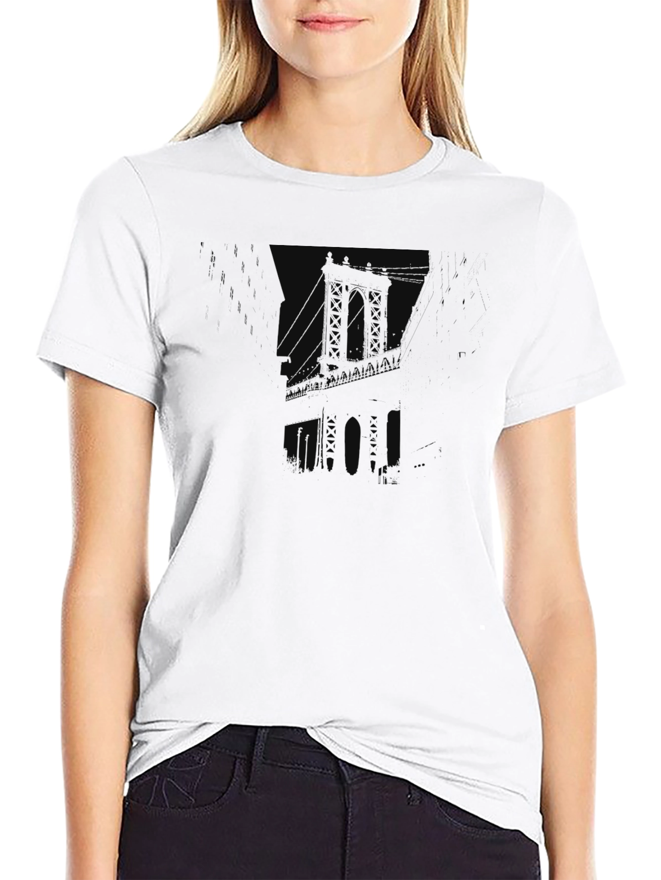 Mens Black Graphic Tee - Bridge Silhouette