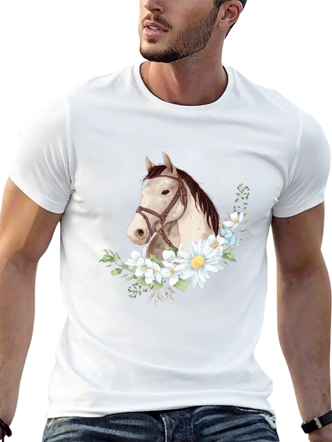 Horse & Floral Graphic Tee - Black