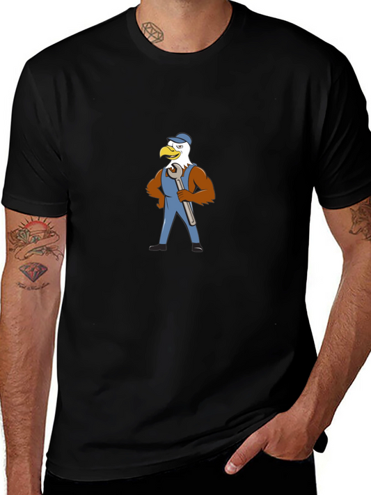 Eagle Mechanic Cartoon Black T-Shirt