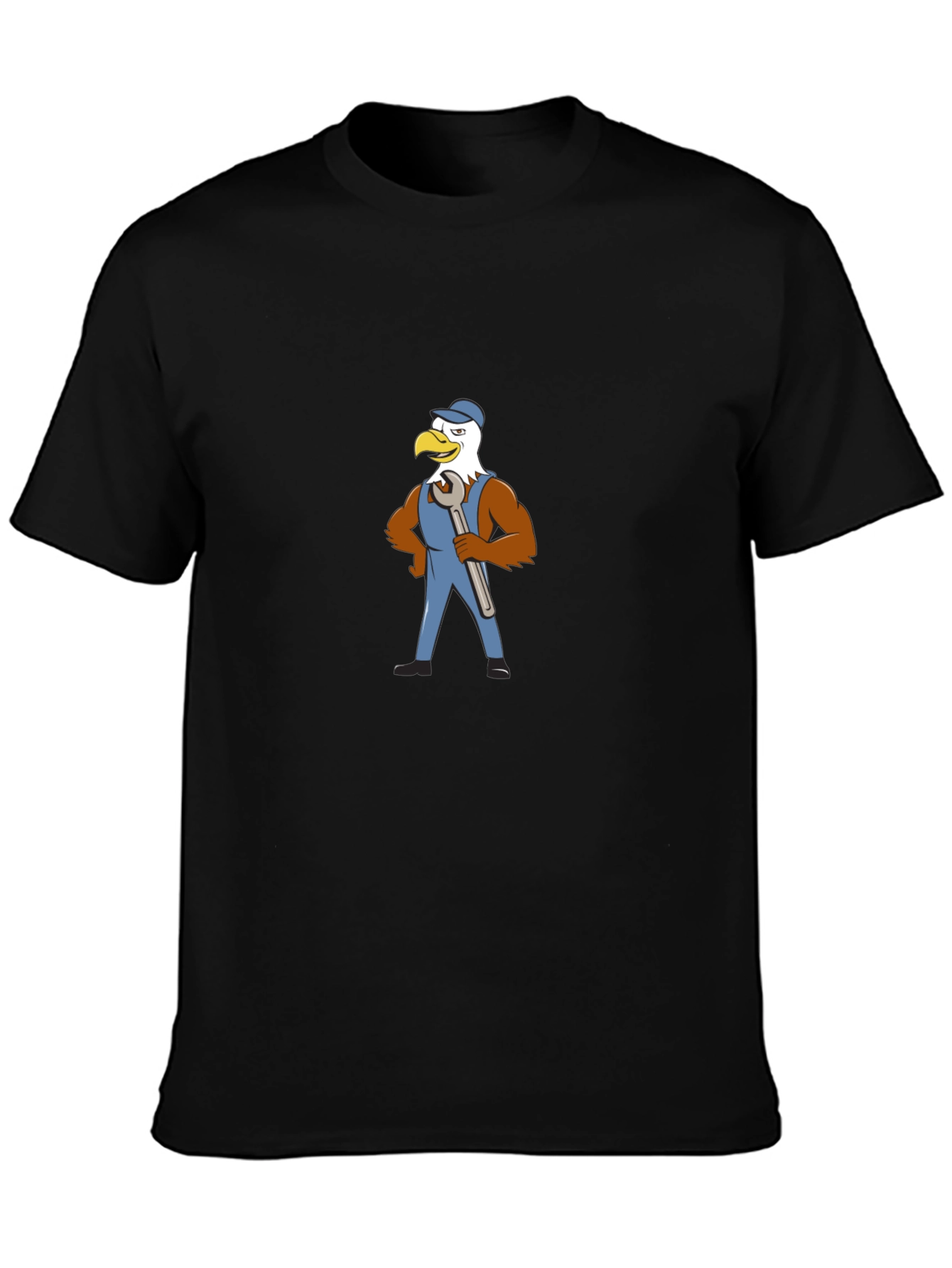 Eagle Mechanic Cartoon Black T-Shirt