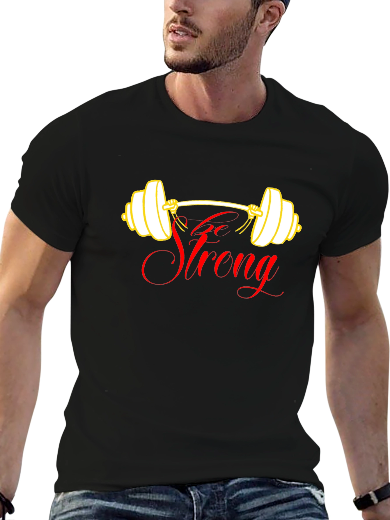 Go Strong Black T-Shirt - Weightlifting Design