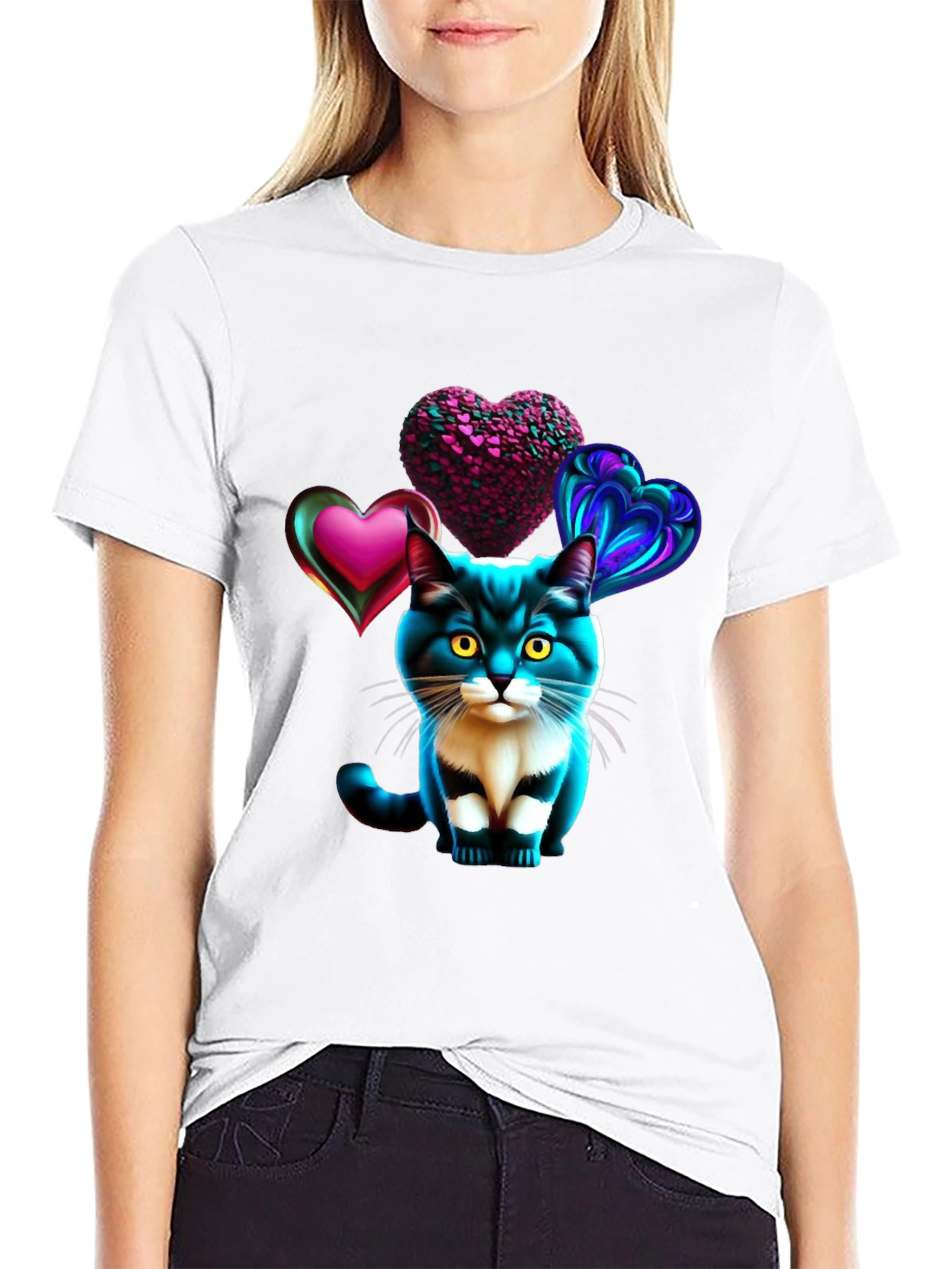 Cat with Hearts Graphic Tee