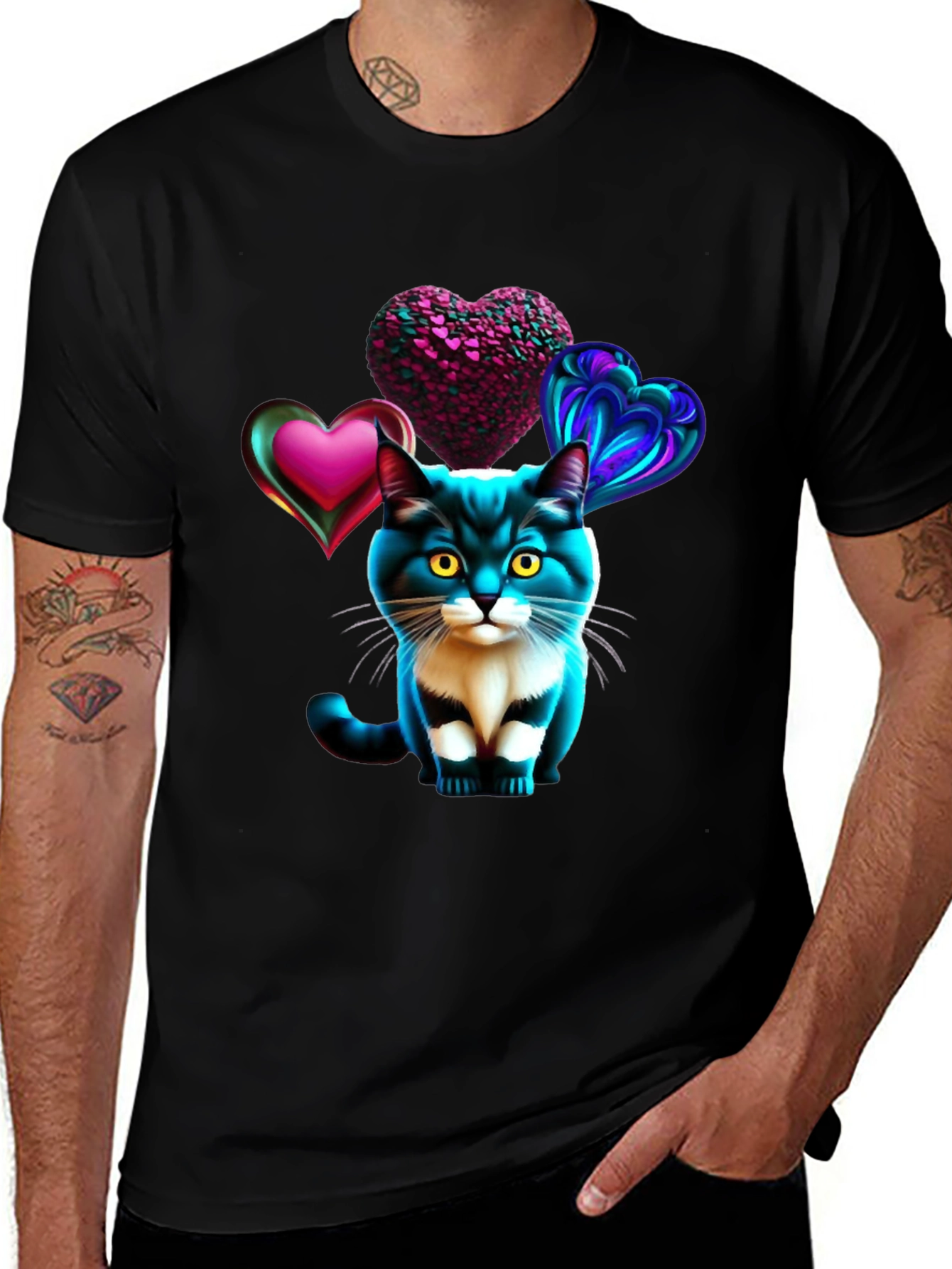 Cat with Hearts Graphic Tee