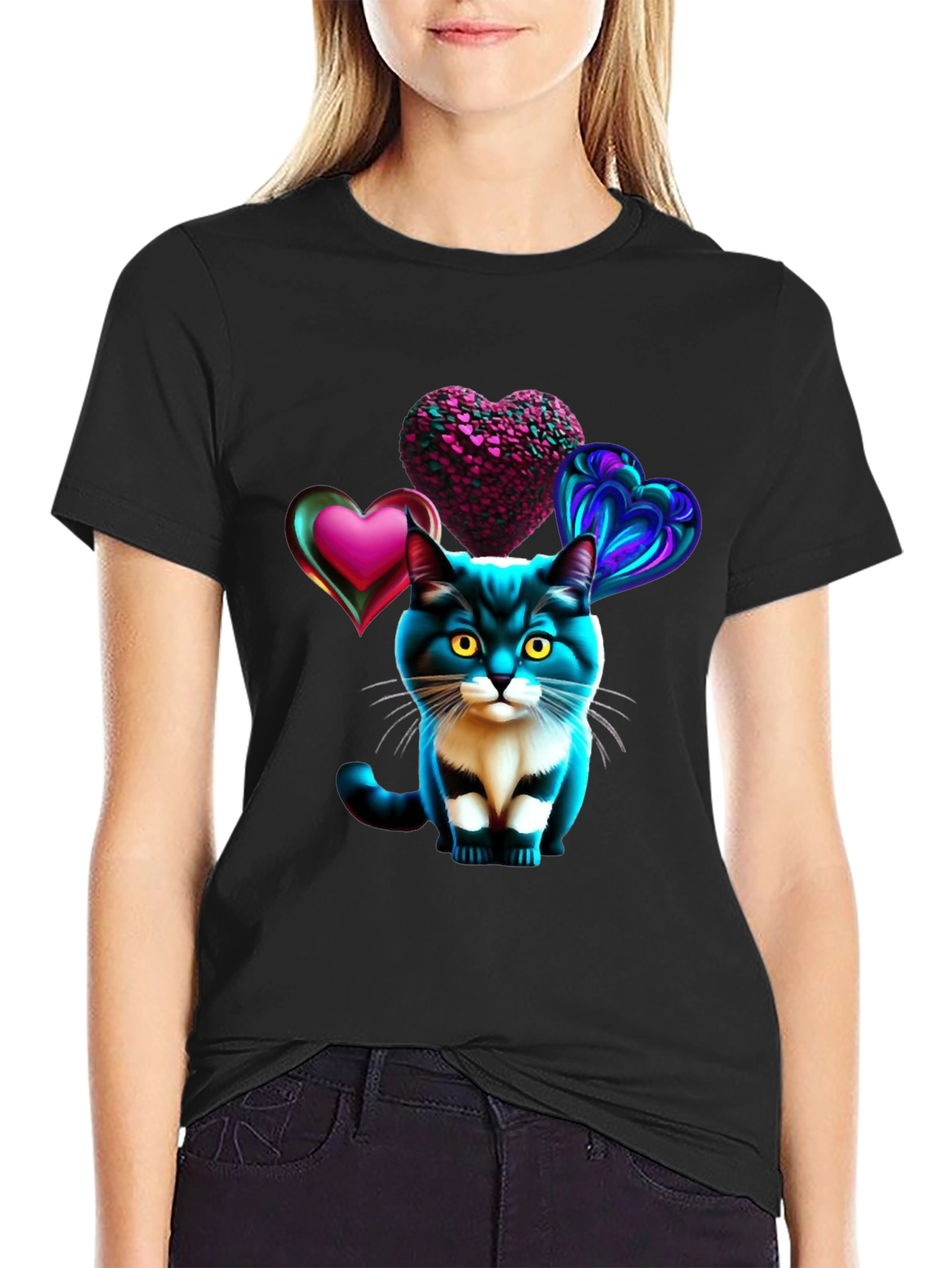 Cat with Hearts Graphic Tee