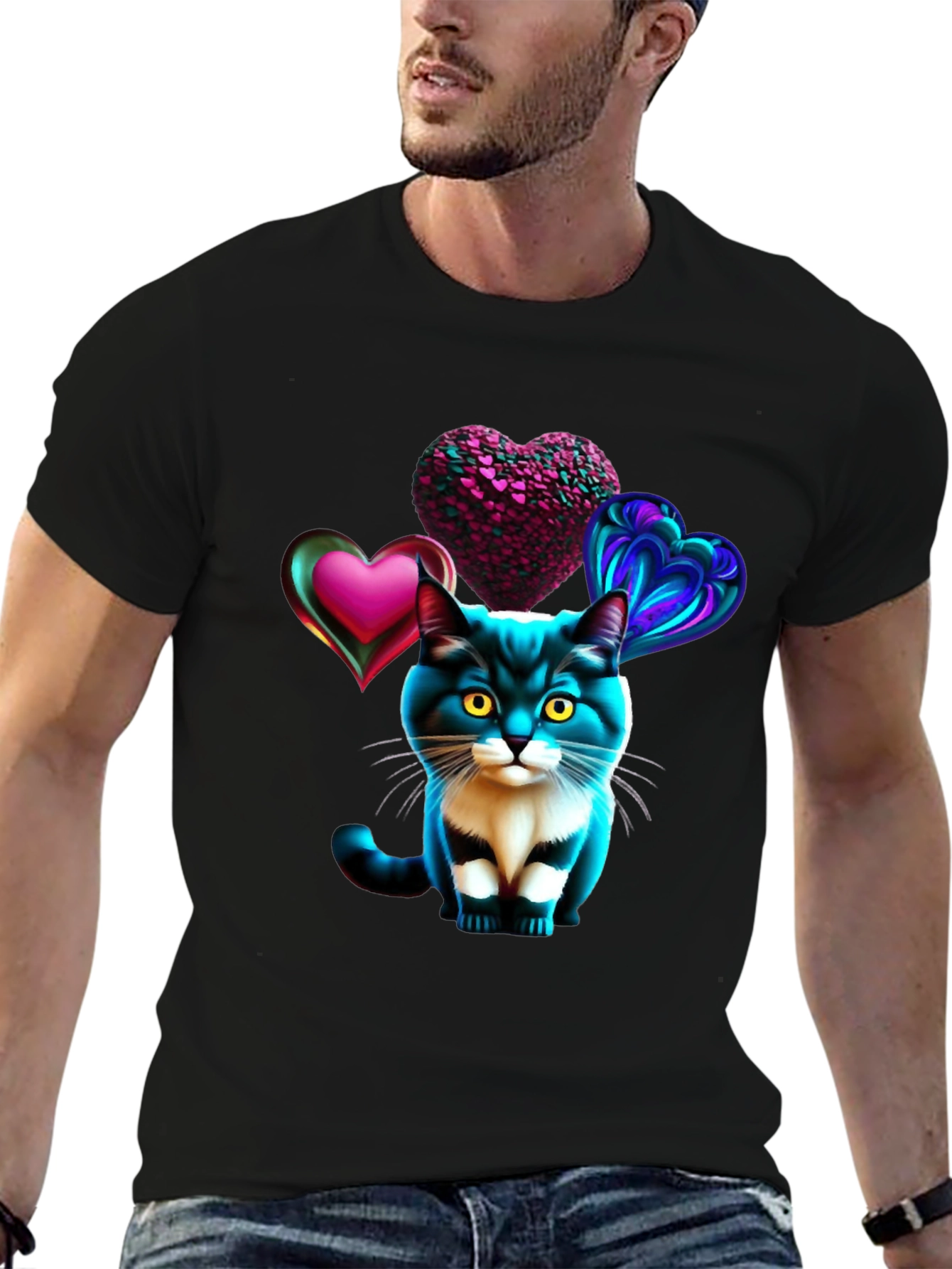 Cat with Hearts Graphic Tee