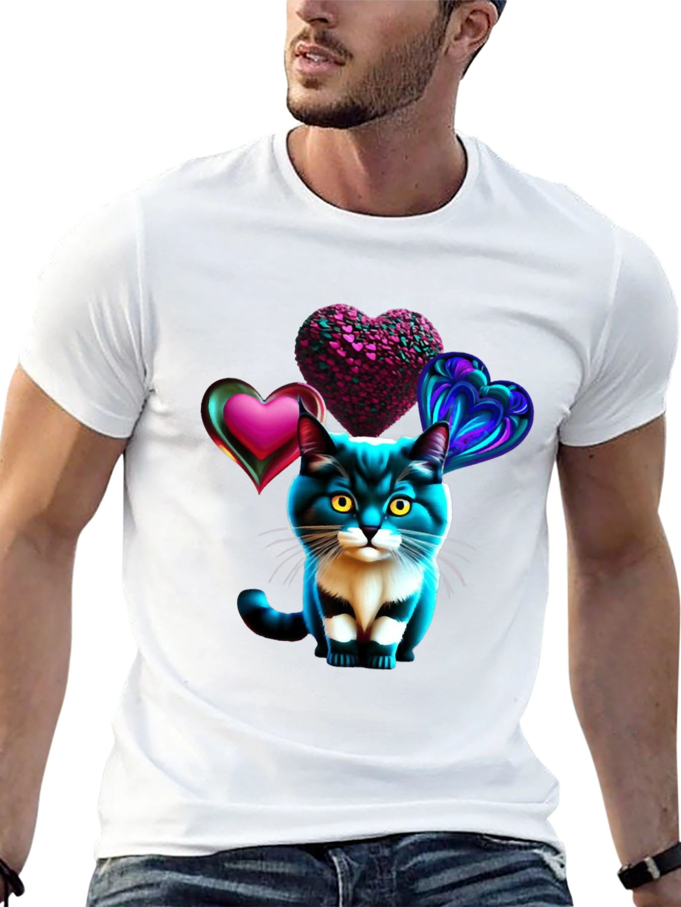Cat with Hearts Graphic Tee