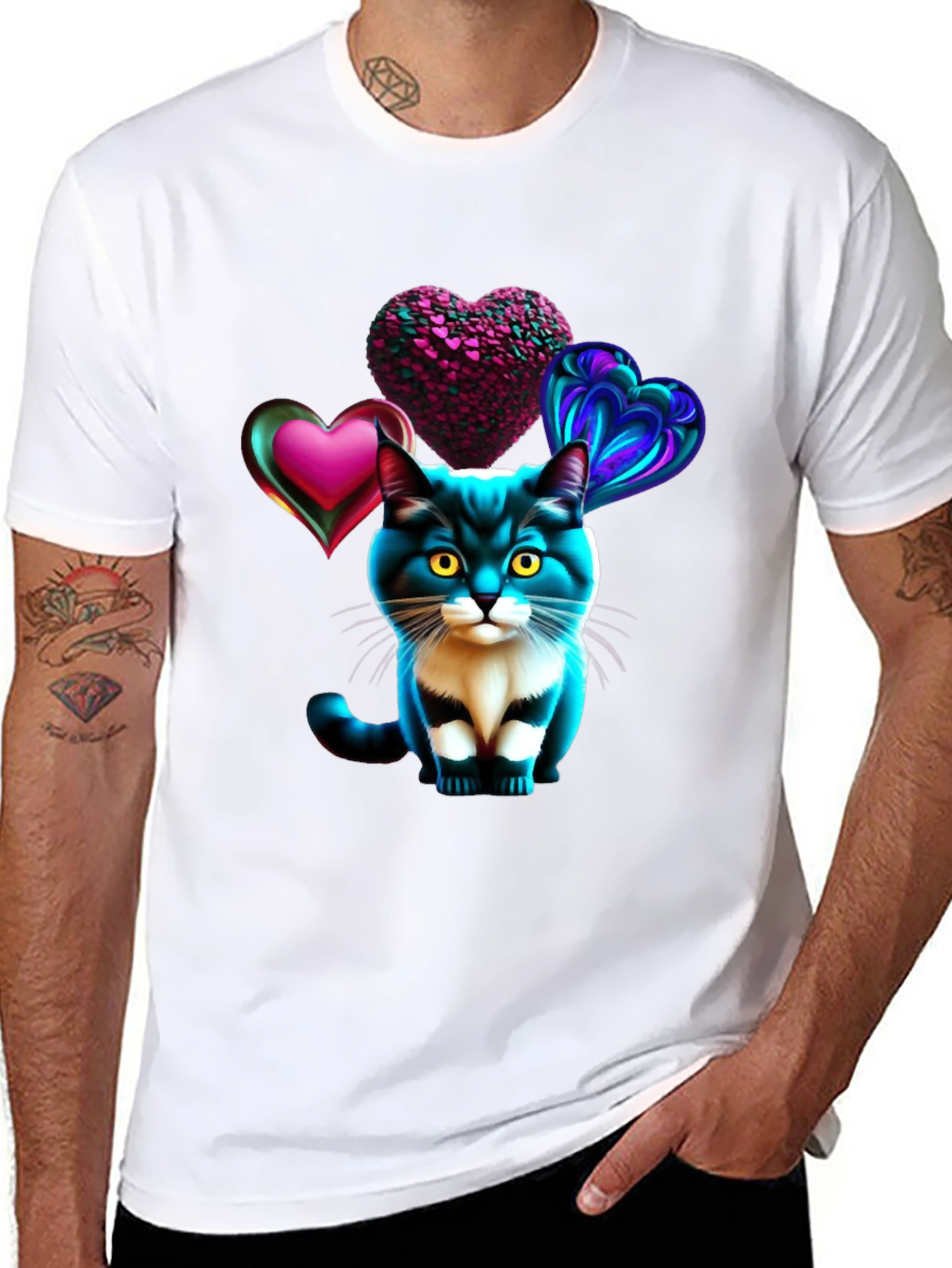 Cat with Hearts Graphic Tee