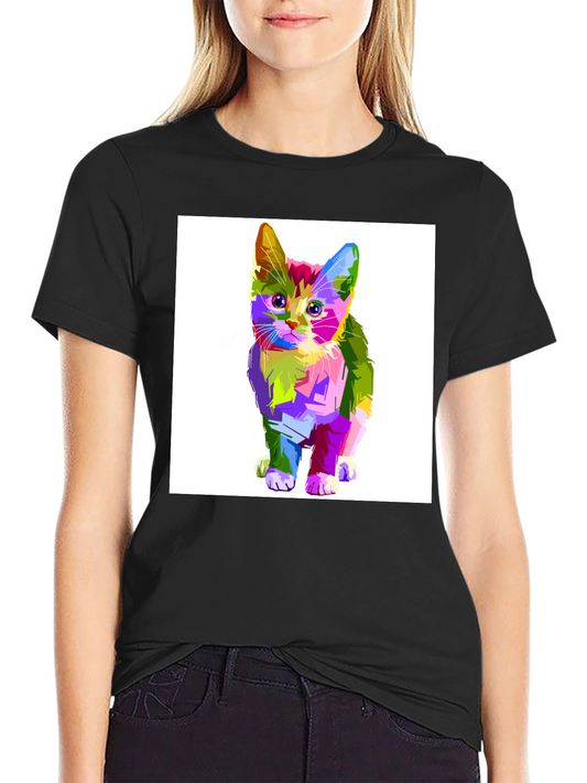 Colorful Kitten Graphic Tee - Soft Cotton Blend