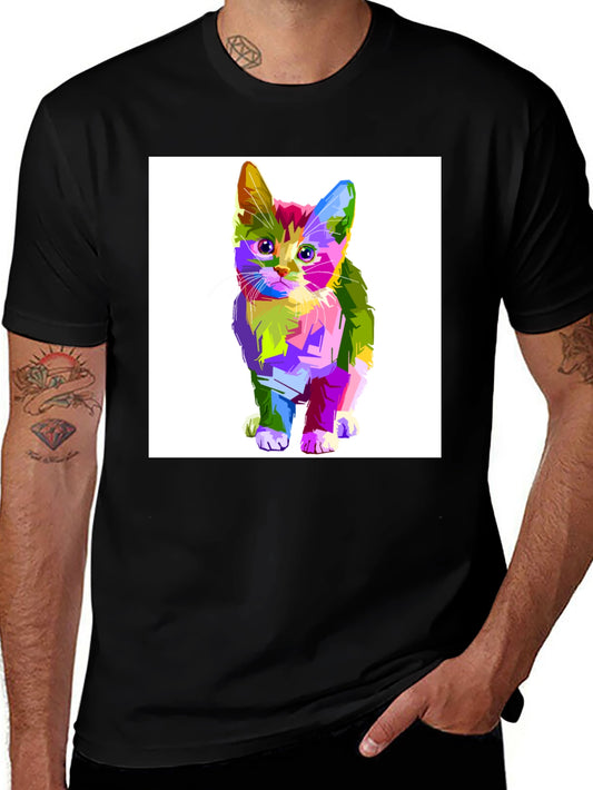 Colorful Kitten Graphic Tee - Soft Cotton Blend