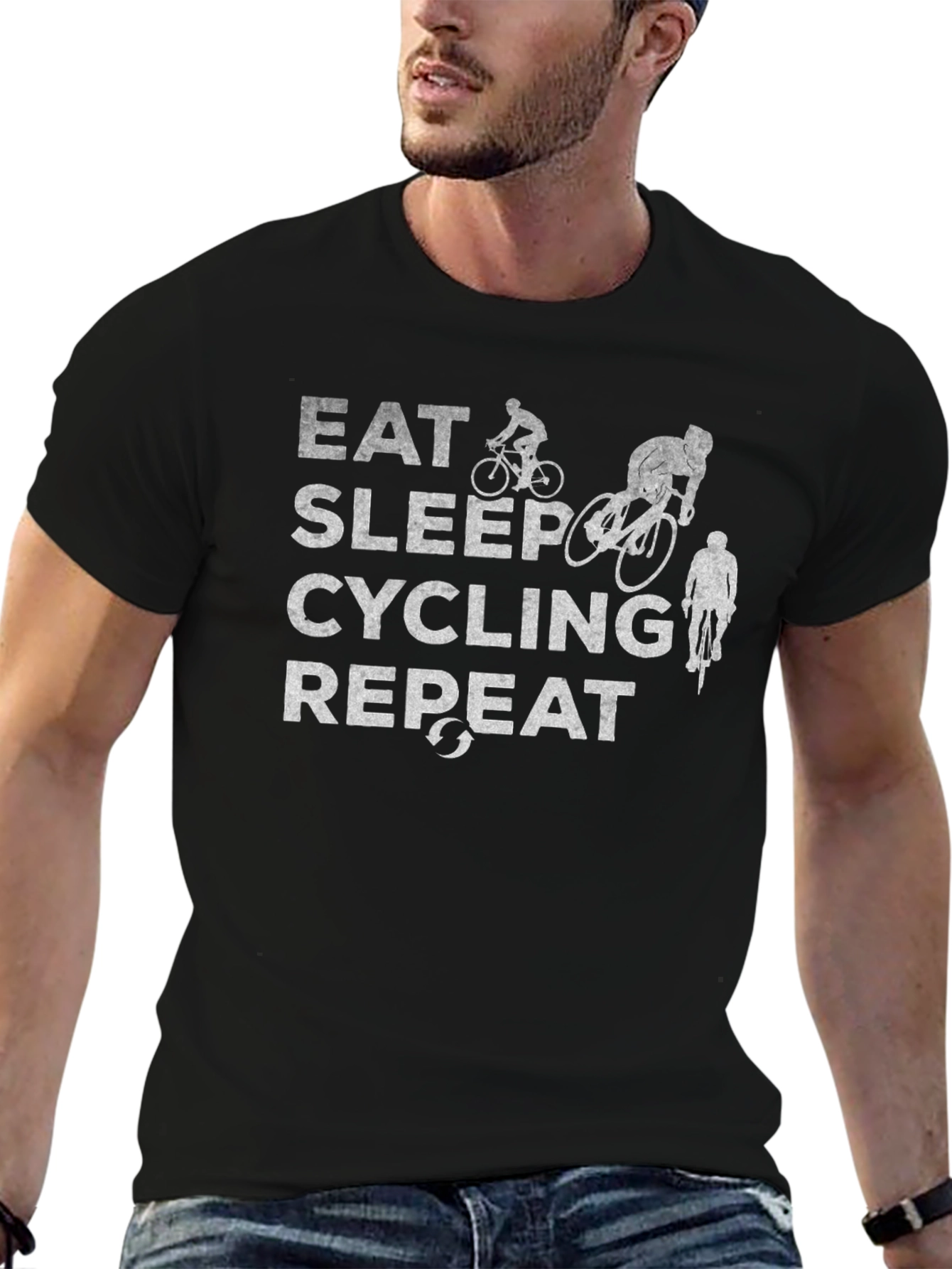 Eat Sleep Cycling Repeat Black T-Shirt
