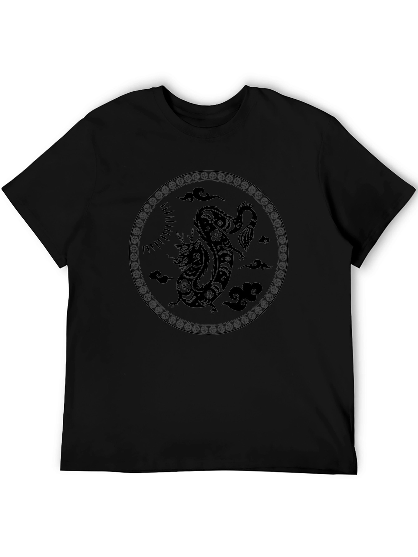 Dragon Circle Graphic Tee - Black Cotton Blend