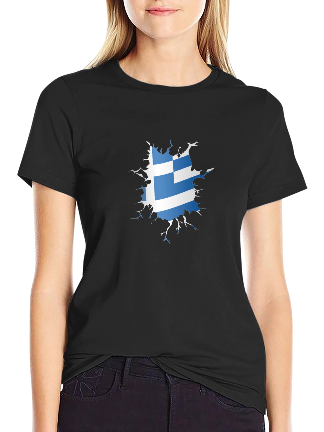 Greek Flag Ripped T-Shirt - Cool Patriotic Design