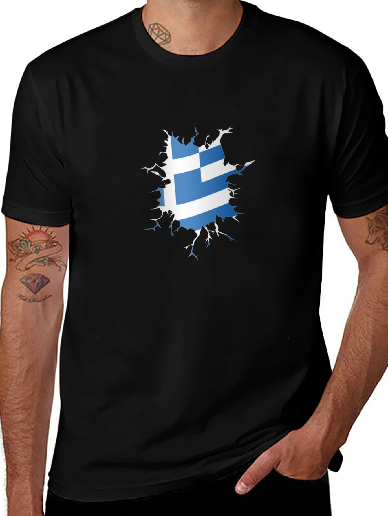 Greek Flag Ripped T-Shirt - Cool Patriotic Design
