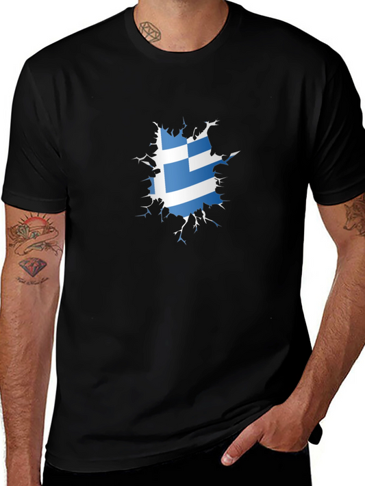 Greek Flag Ripped T-Shirt - Cool Patriotic Design