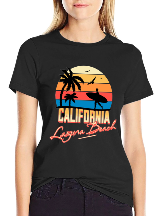California Laguna Beach Retro Style Black T-Shirt