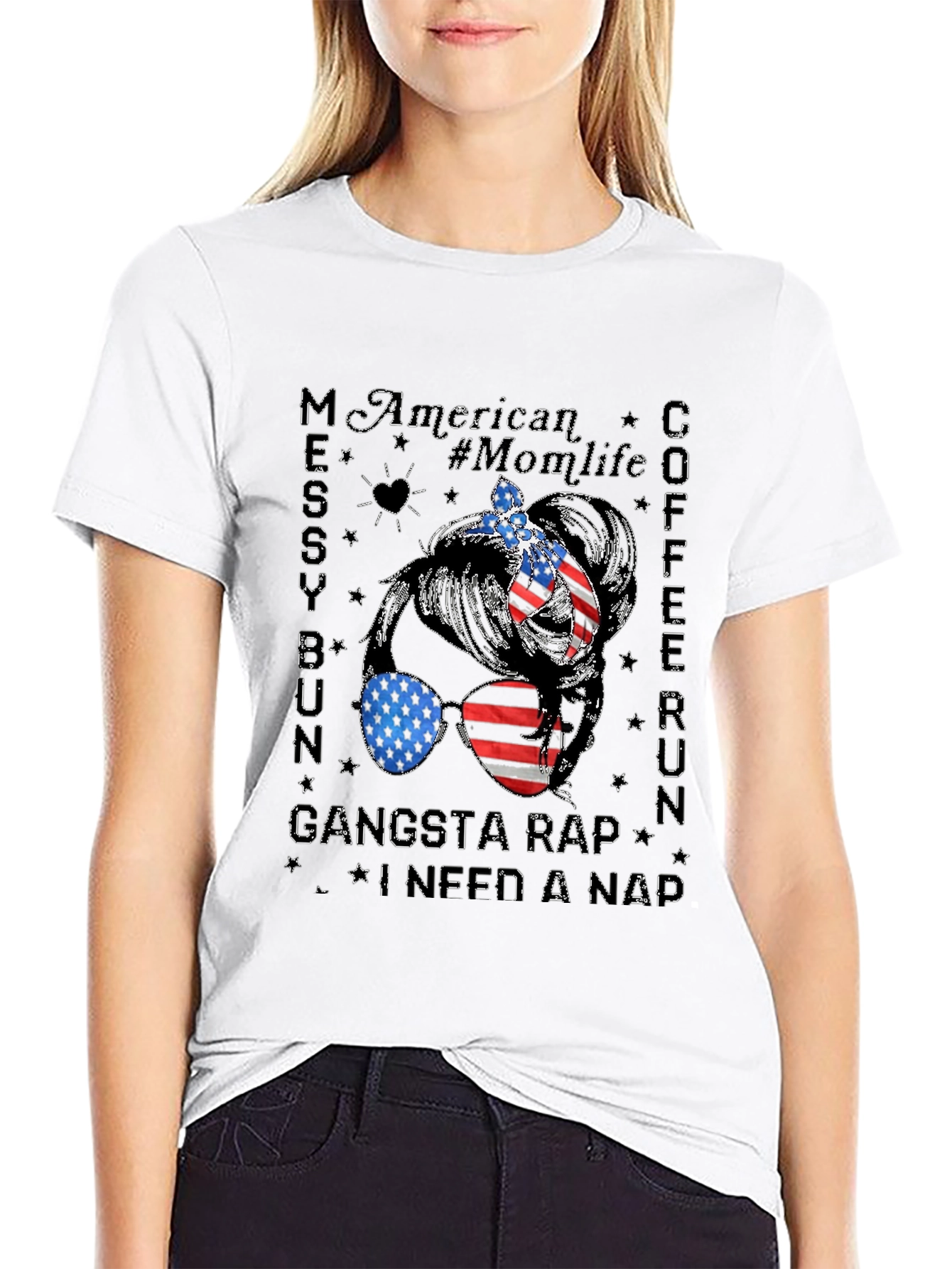 American Momlife Messy Bun T-Shirt