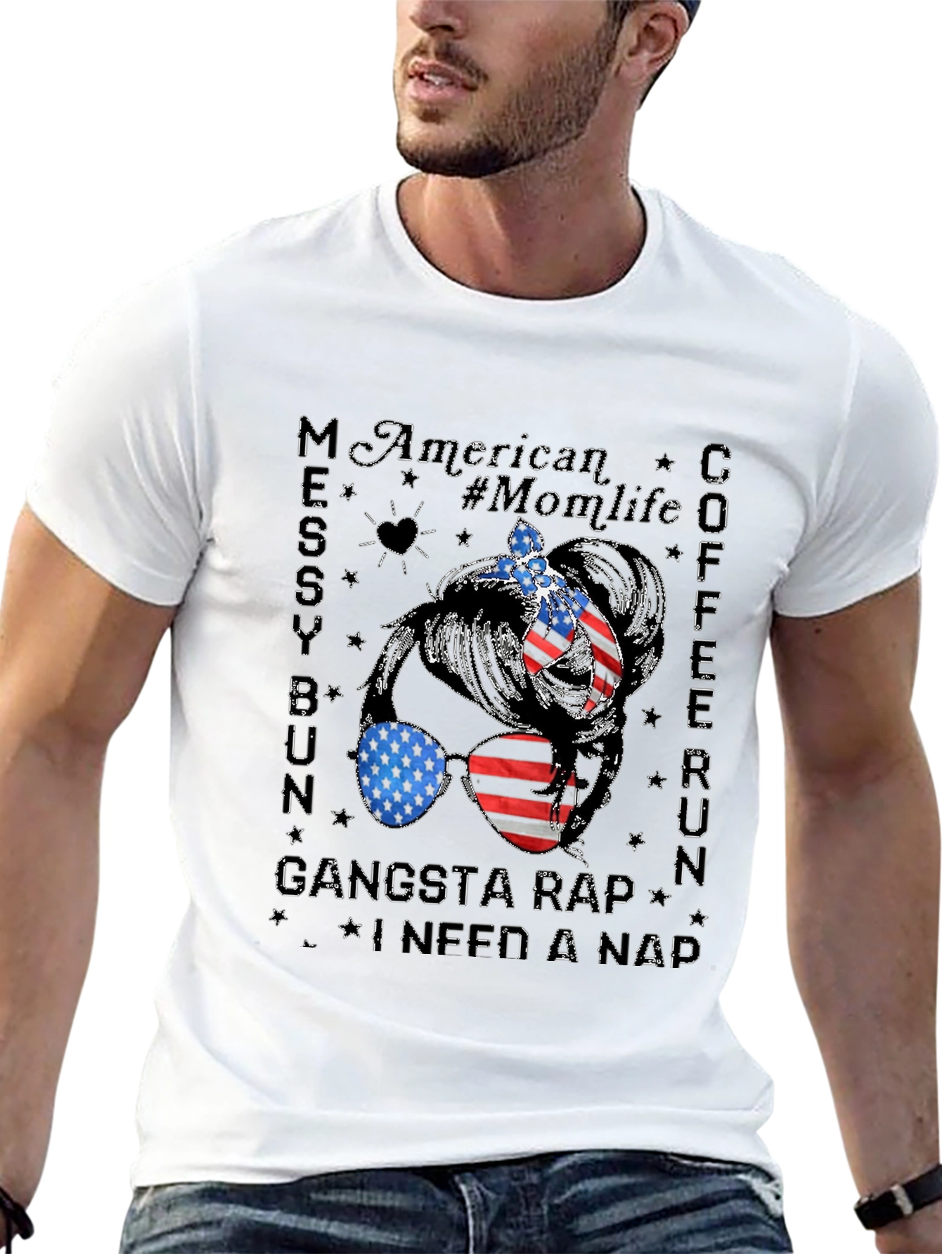 American Momlife Messy Bun T-Shirt