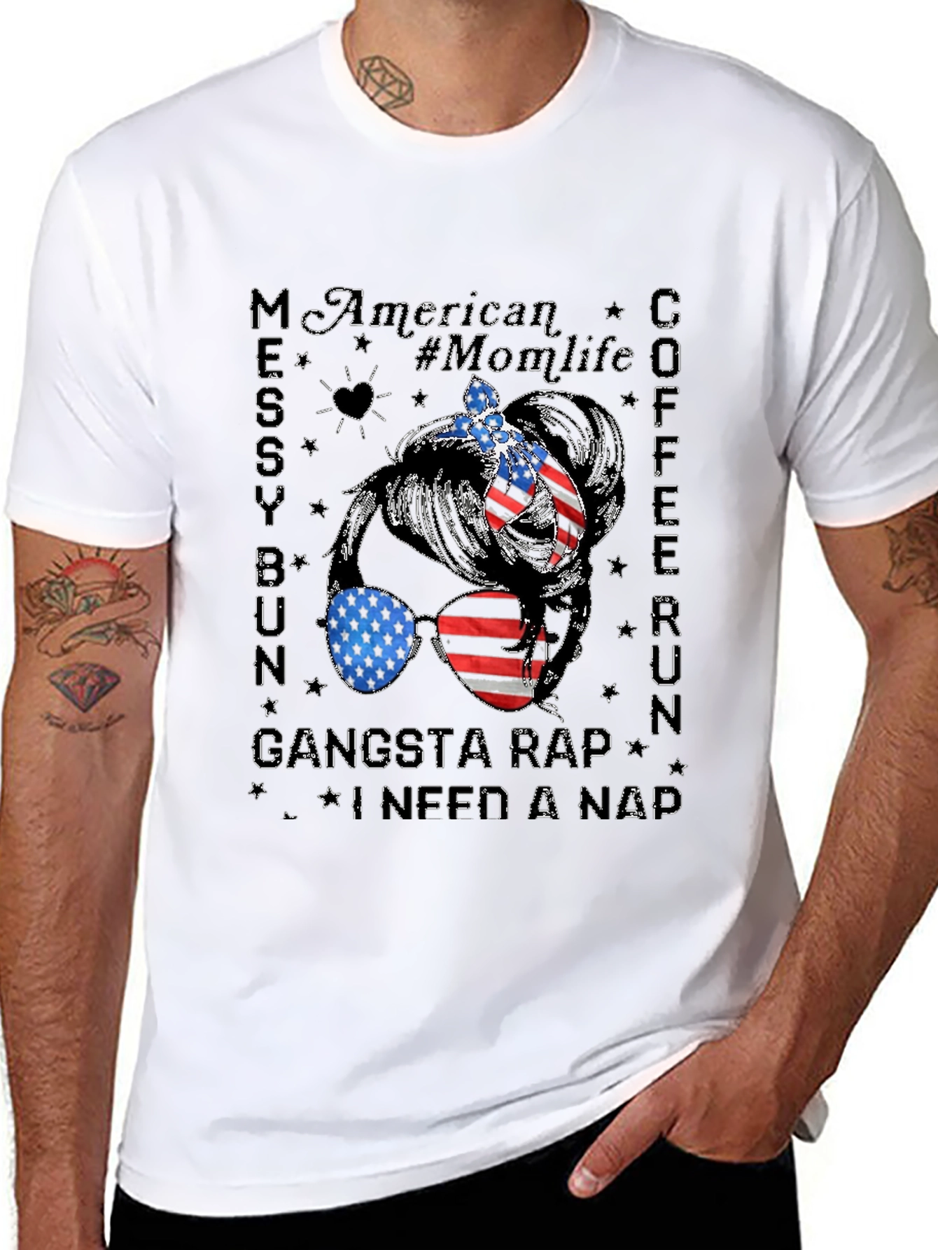 American Momlife Messy Bun T-Shirt