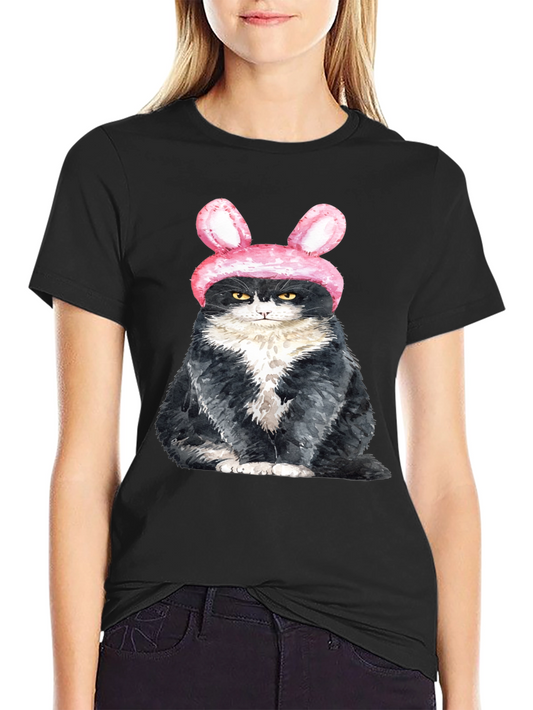 Grumpy Easter Bunny Cat Graphic T-Shirt