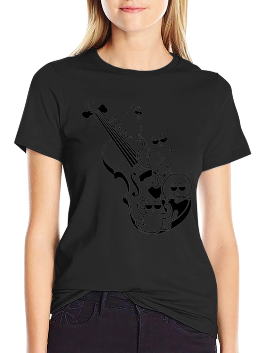 Cats On Violin Black Graphic Tee