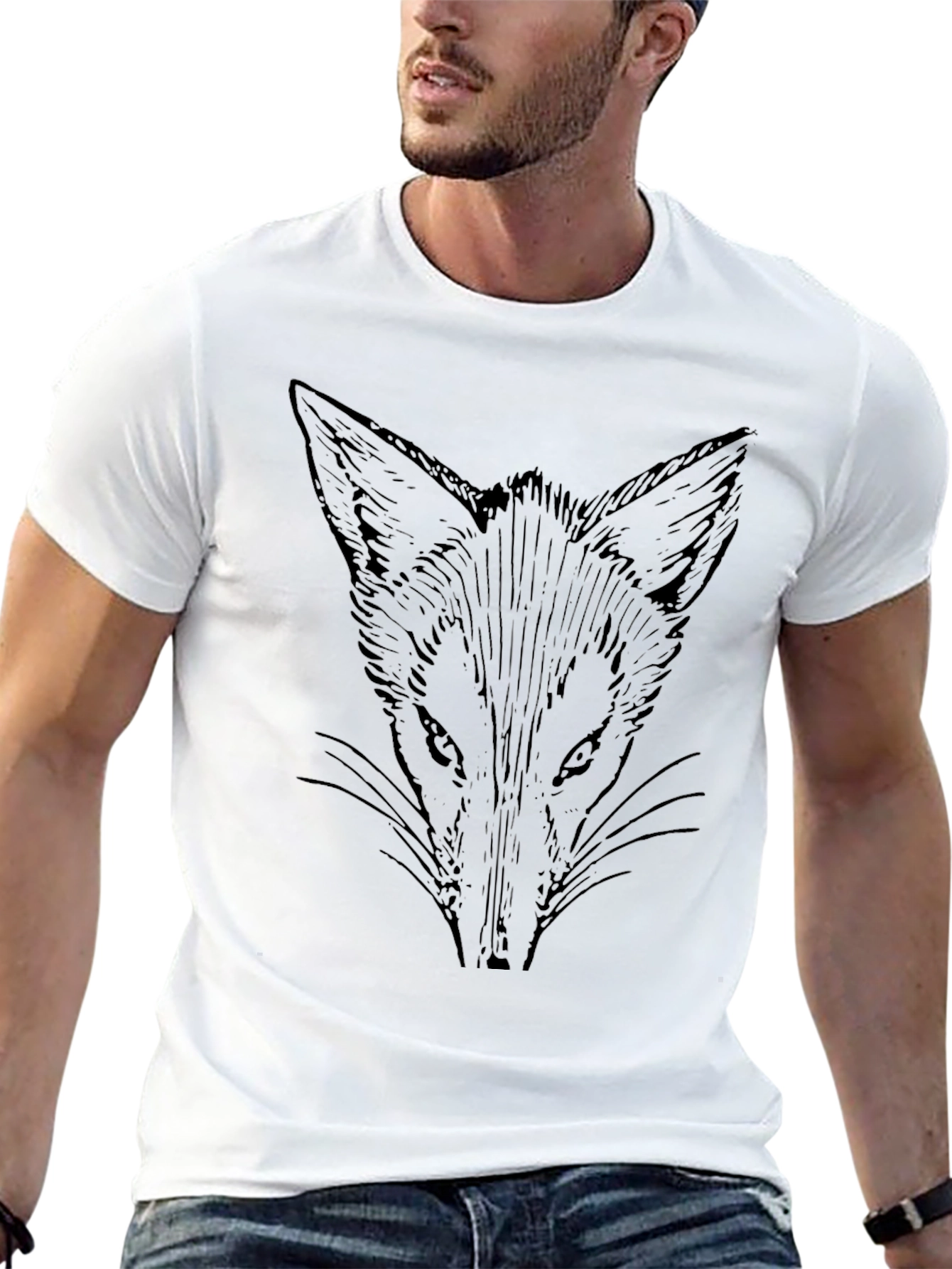Mens Black T-Shirt with Fox Graphic Print