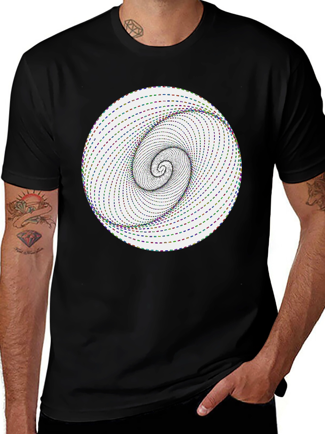 Optical Illusion Spiral Graphic Tee - Black Cotton Blend