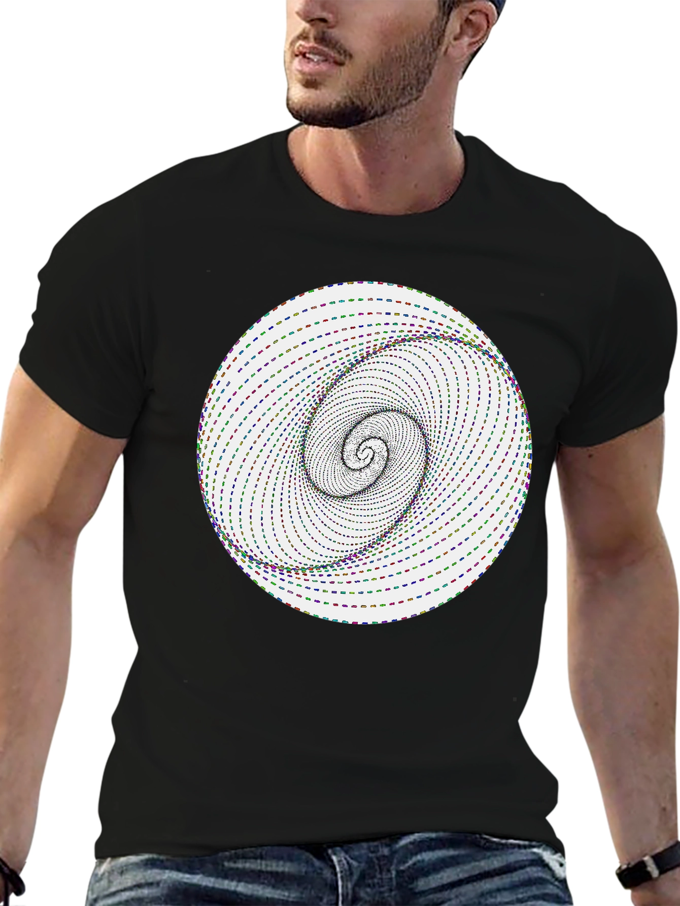 Optical Illusion Spiral Graphic Tee - Black Cotton Blend
