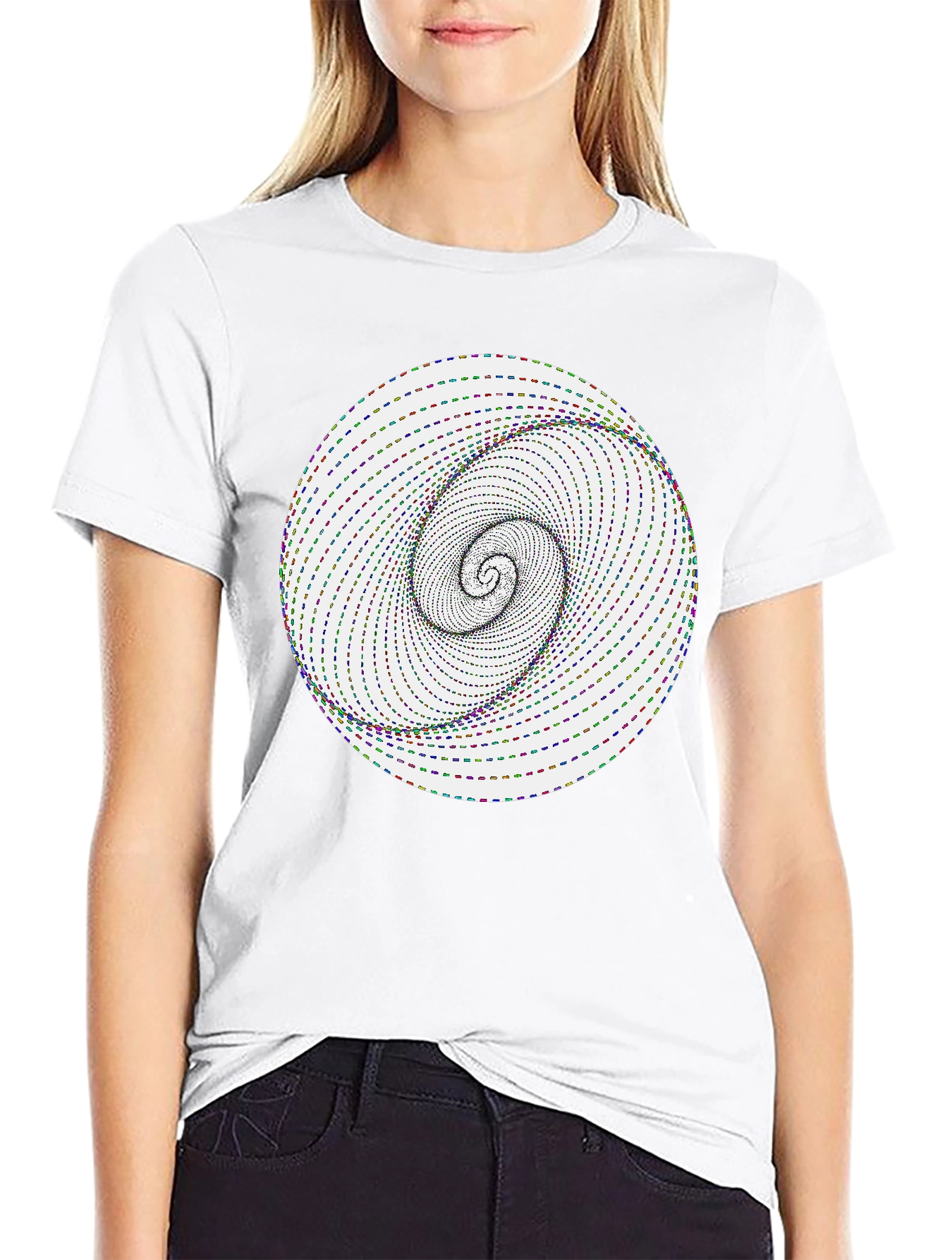 Optical Illusion Spiral Graphic Tee - Black Cotton Blend