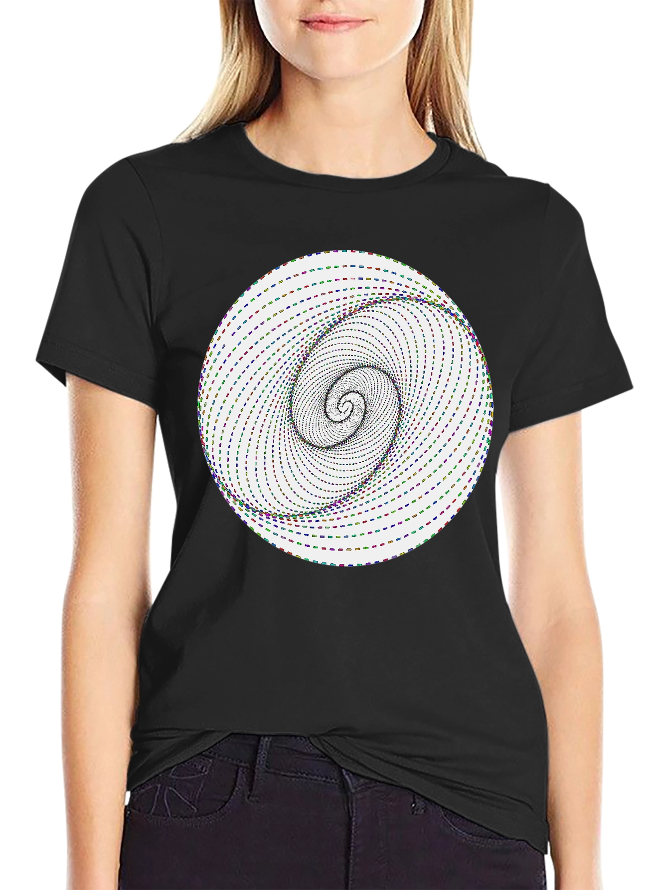 Optical Illusion Spiral Graphic Tee - Black Cotton Blend