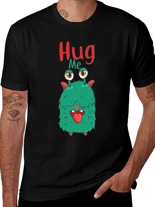 Funny Monster Hug Me Graphic Black T-Shirt