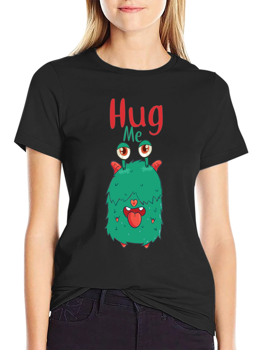 Funny Monster Hug Me Graphic Black T-Shirt